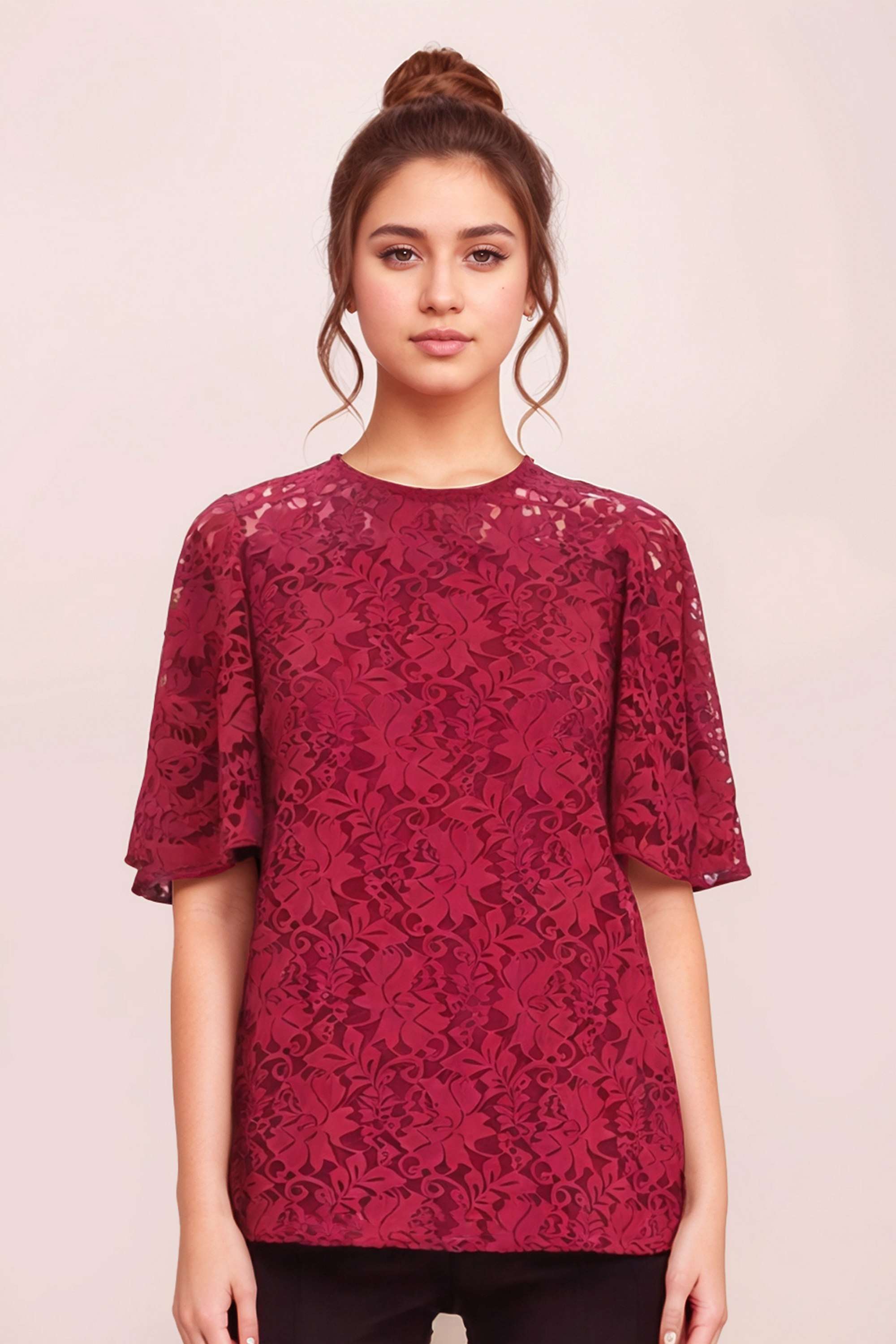 Solid-Polyester-High-Neck-Women-s-Top