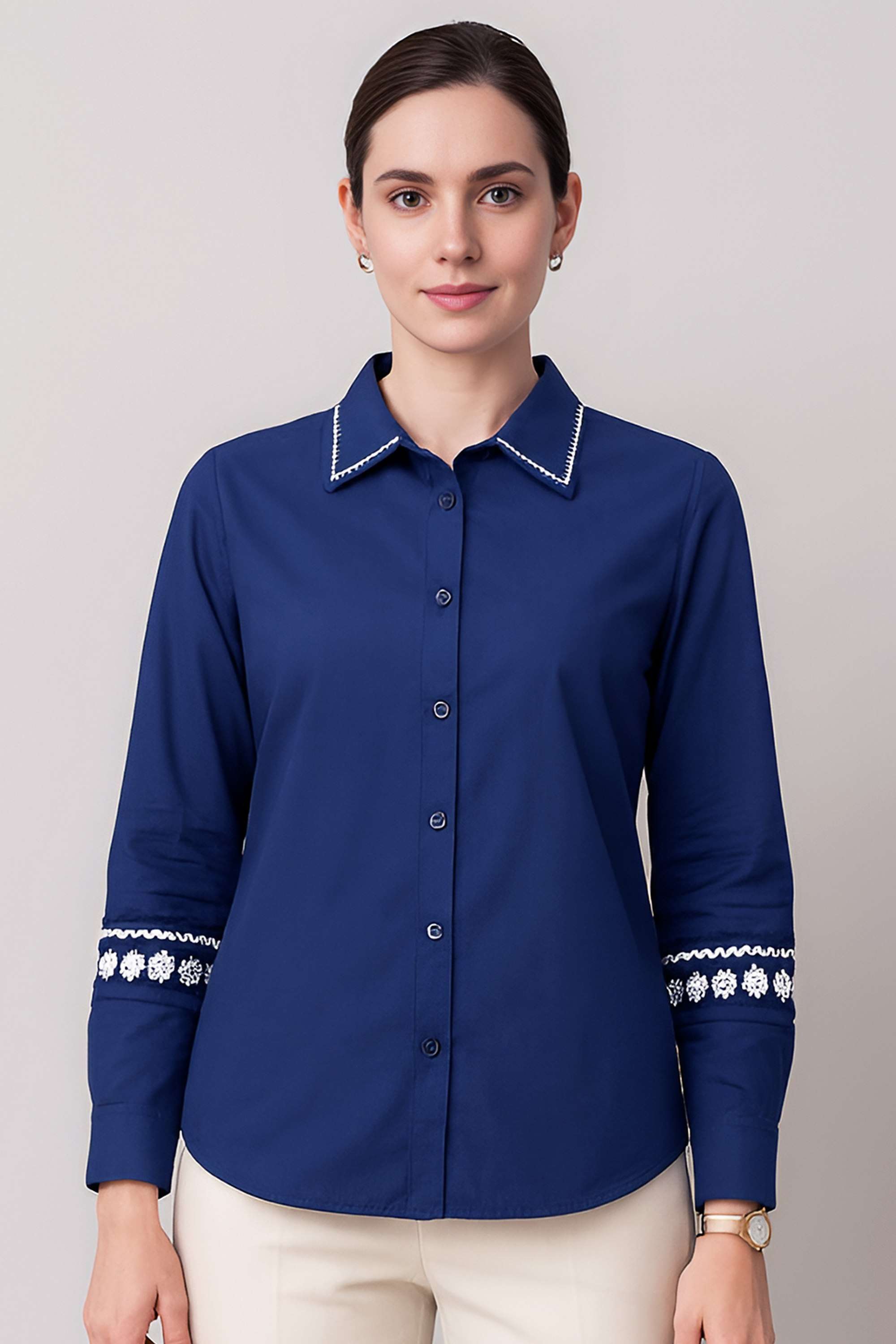 zink london Solid Cotton Collared Women's Top-picture-14