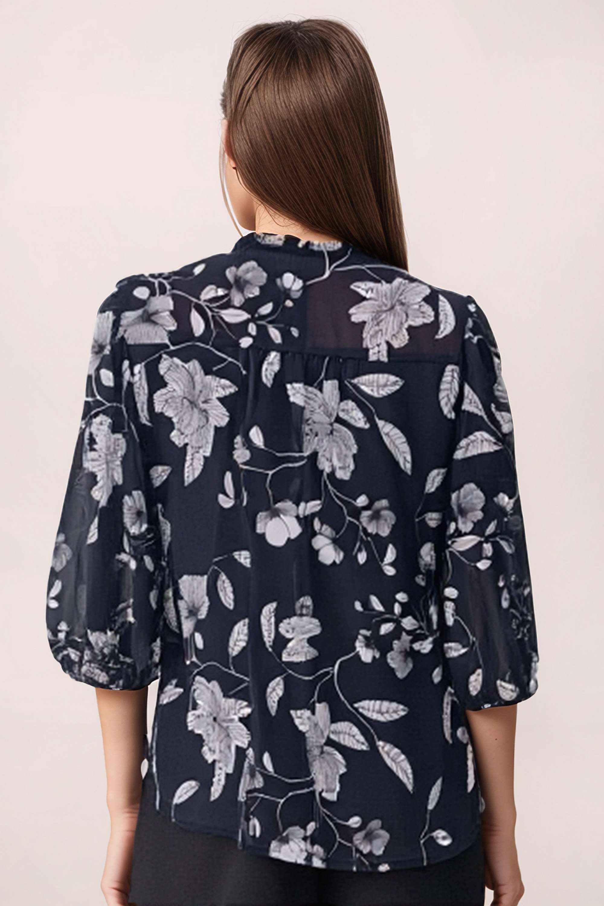 Floral-Polyester-Tie-Up-Neck-Women-s-Top