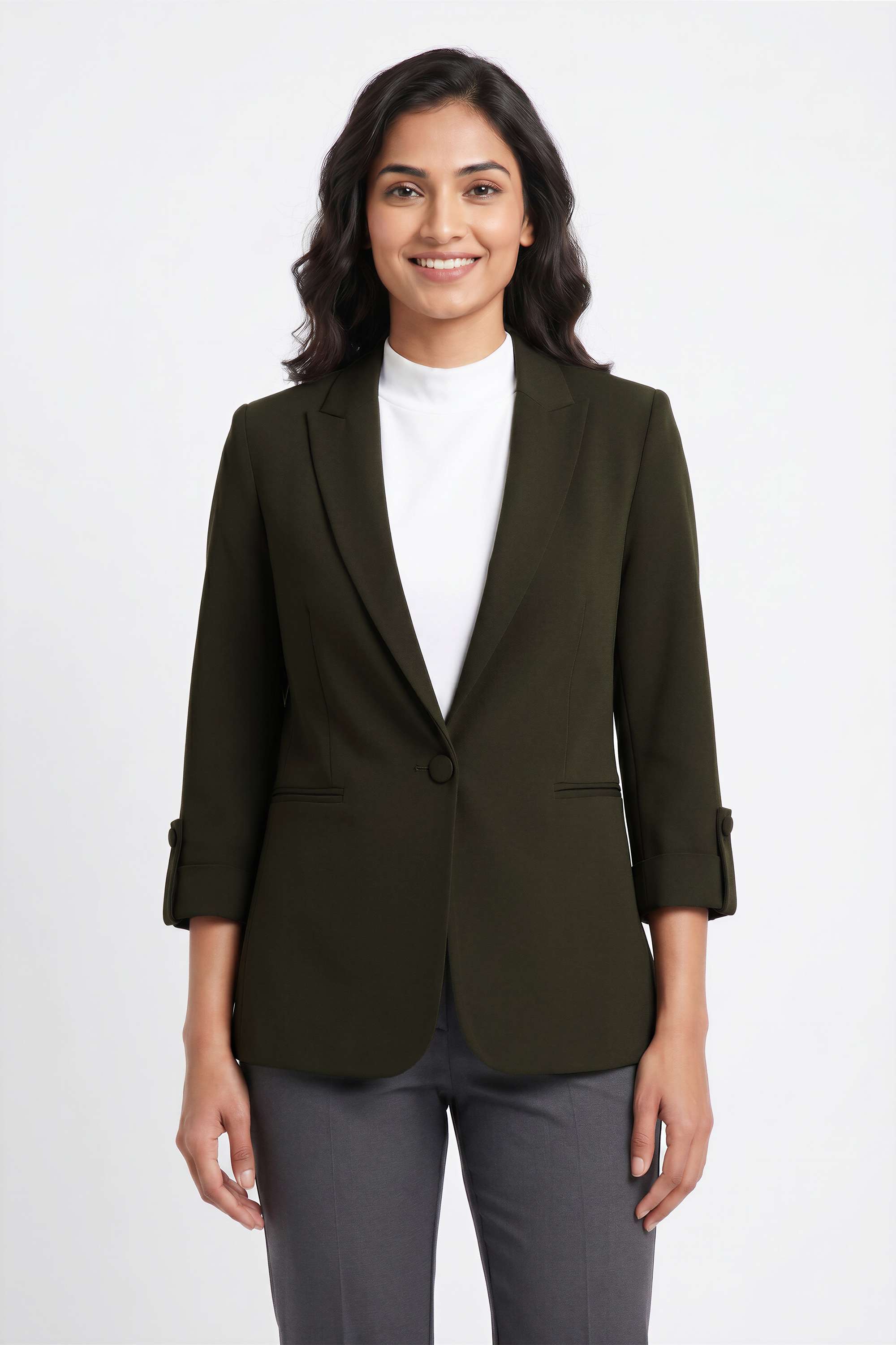 Solid-Collared-Blended-Fabric-Women-s-Formal-Wear-Blazer