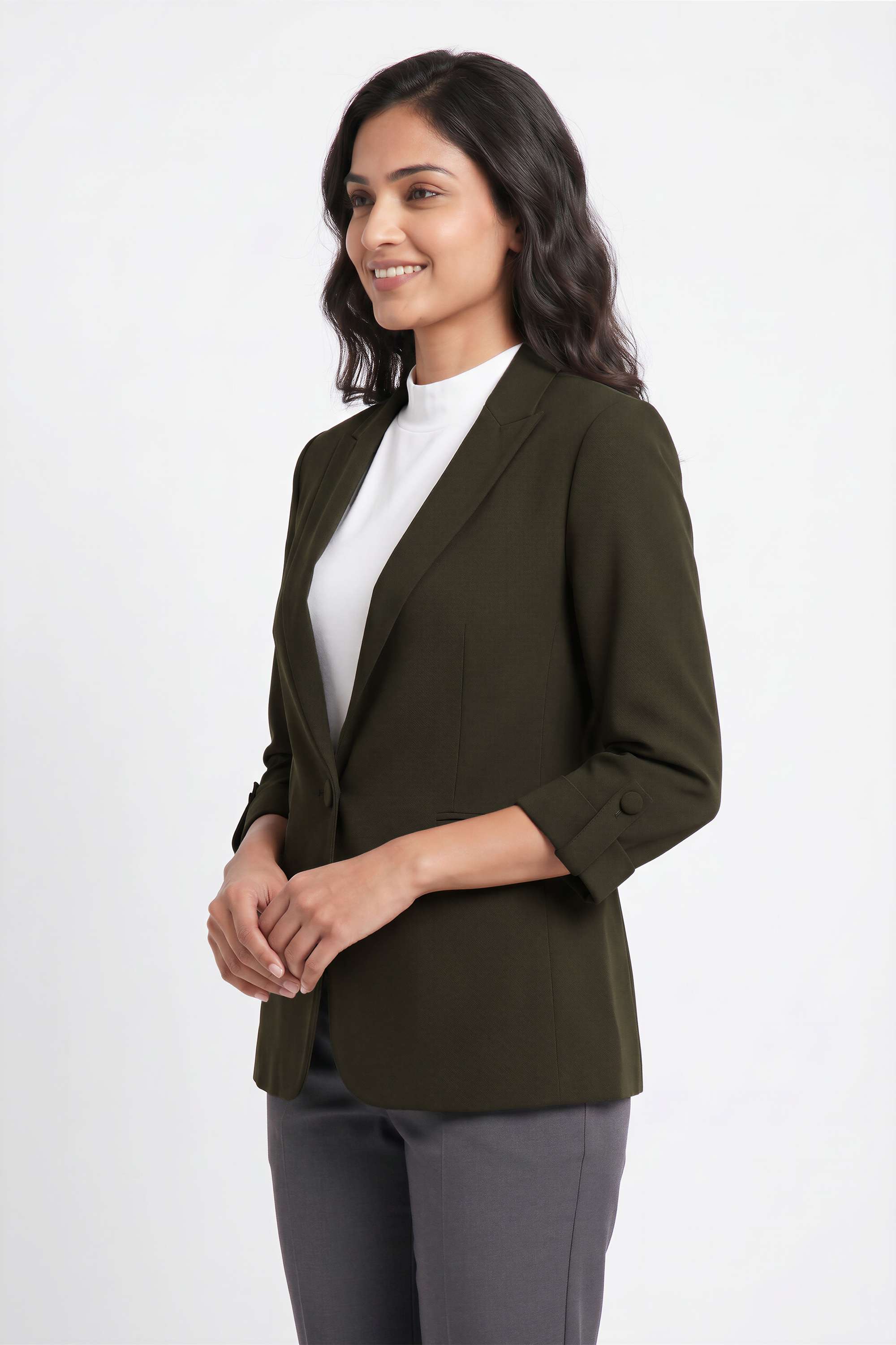 Solid-Collared-Blended-Fabric-Women-s-Formal-Wear-Blazer