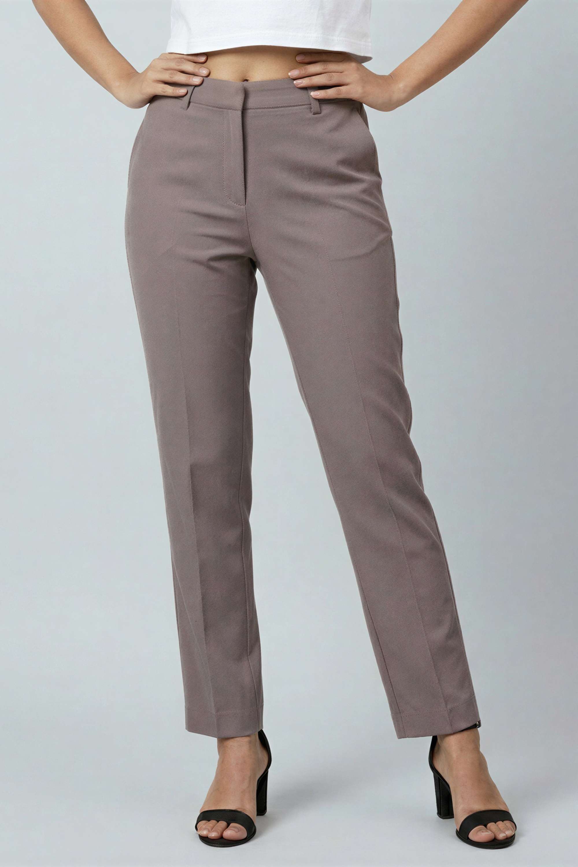 Solid Full Length Polyester Women's Trousers-image-8