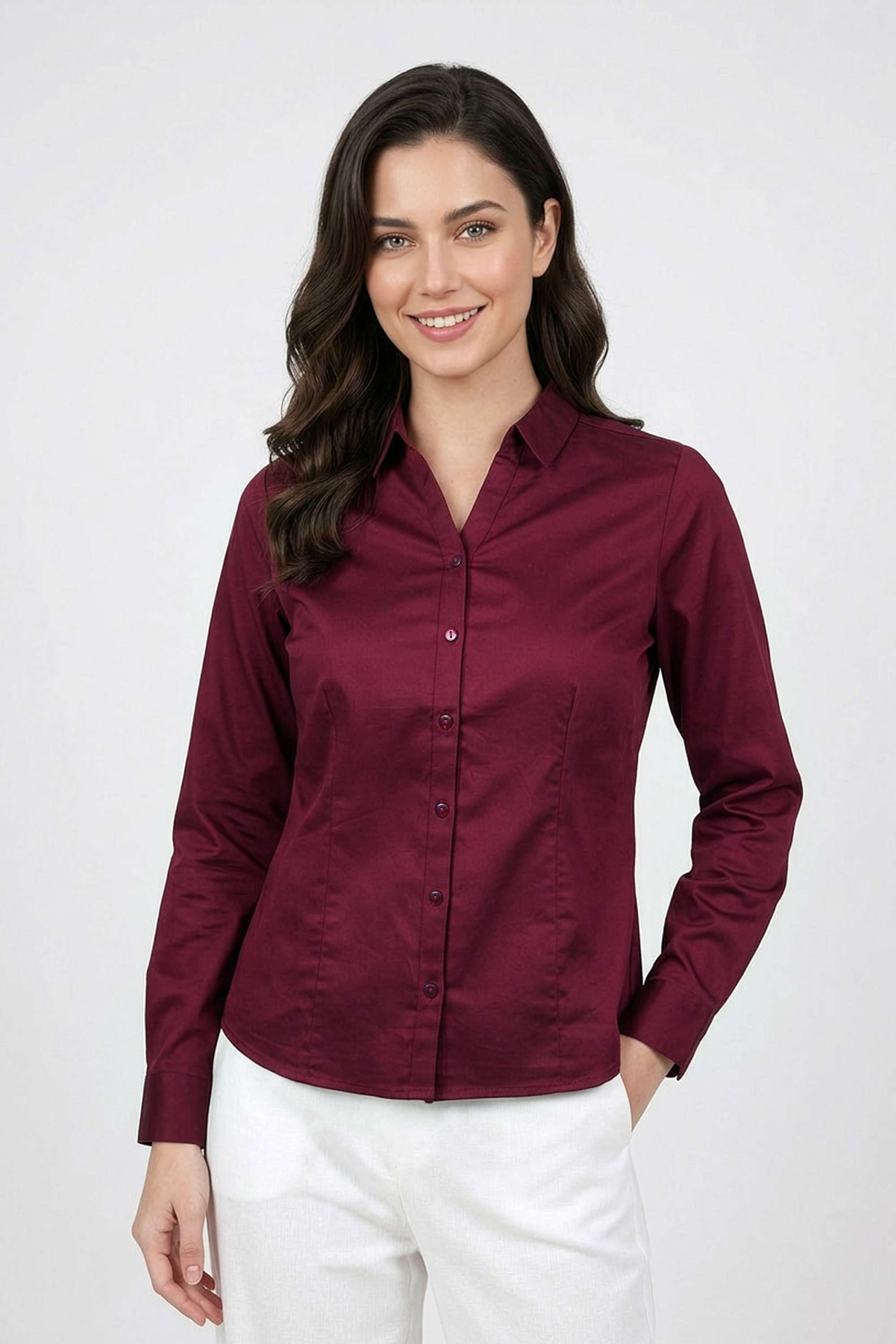 stop Solid Collared Cotton Women's Formal Wear Shirt-picture-24