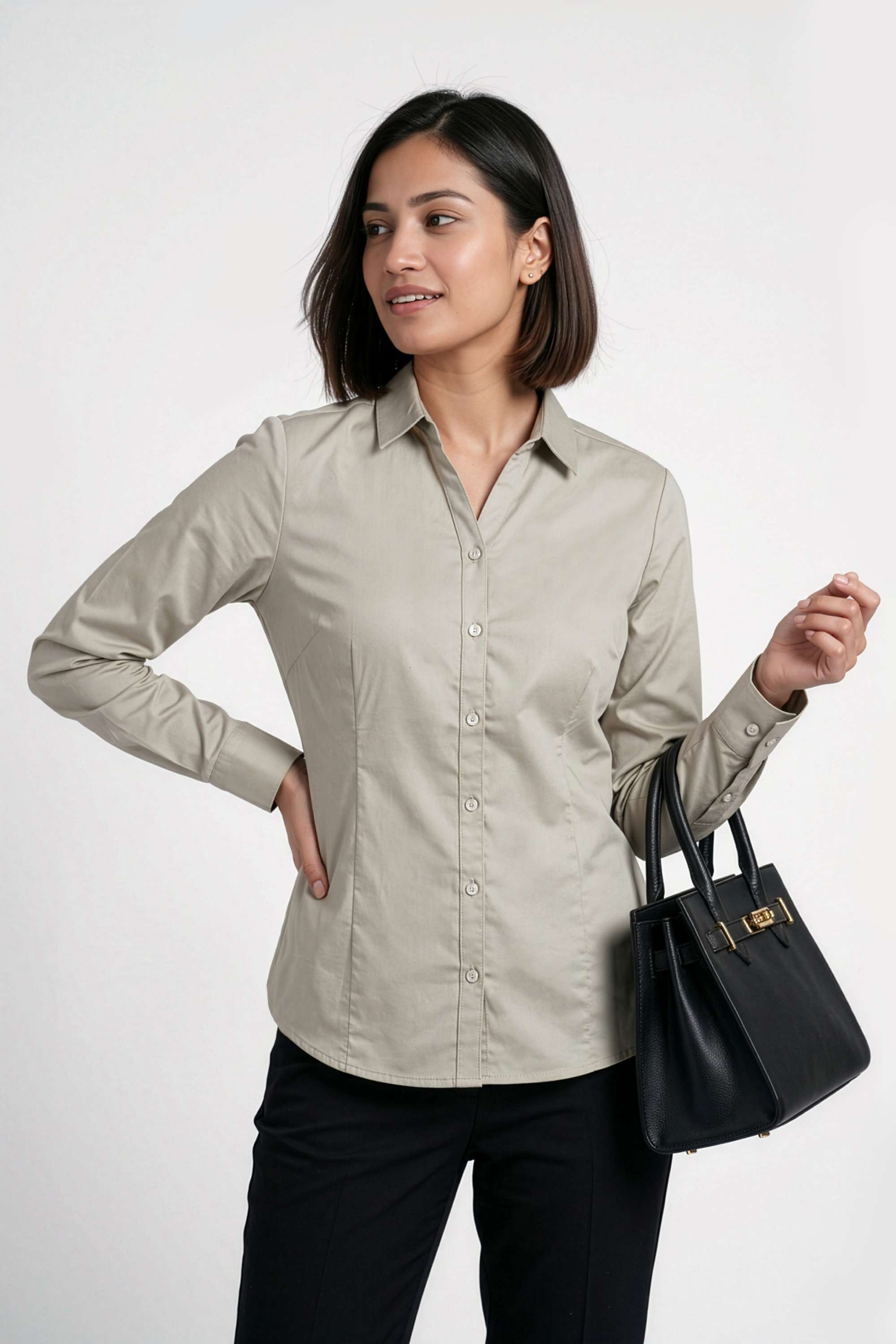 stop Solid Collared Satin Women's Formal Wear Shirt-picture-34