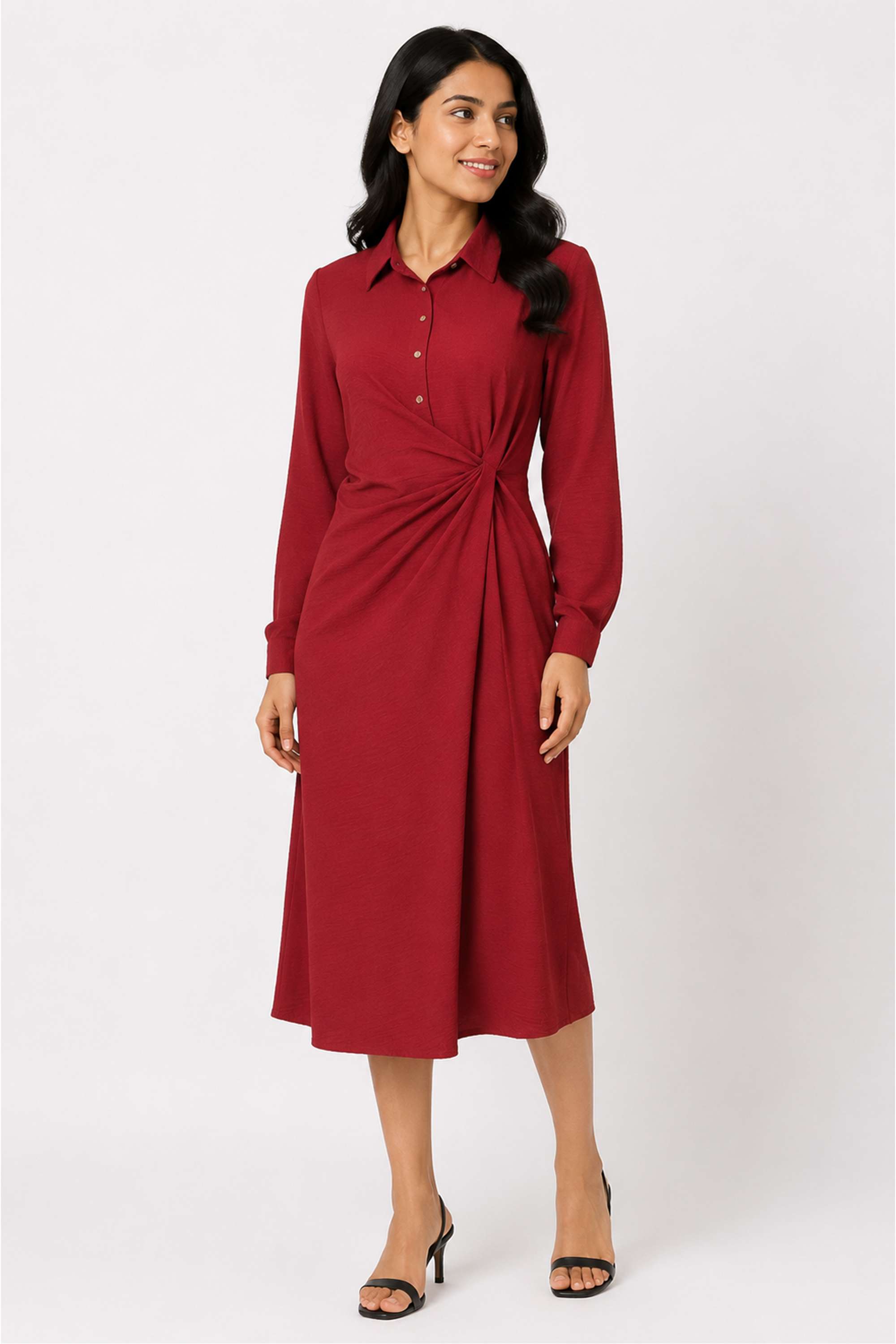 stop Solid Collared Polyester Women's Dress-picture-33