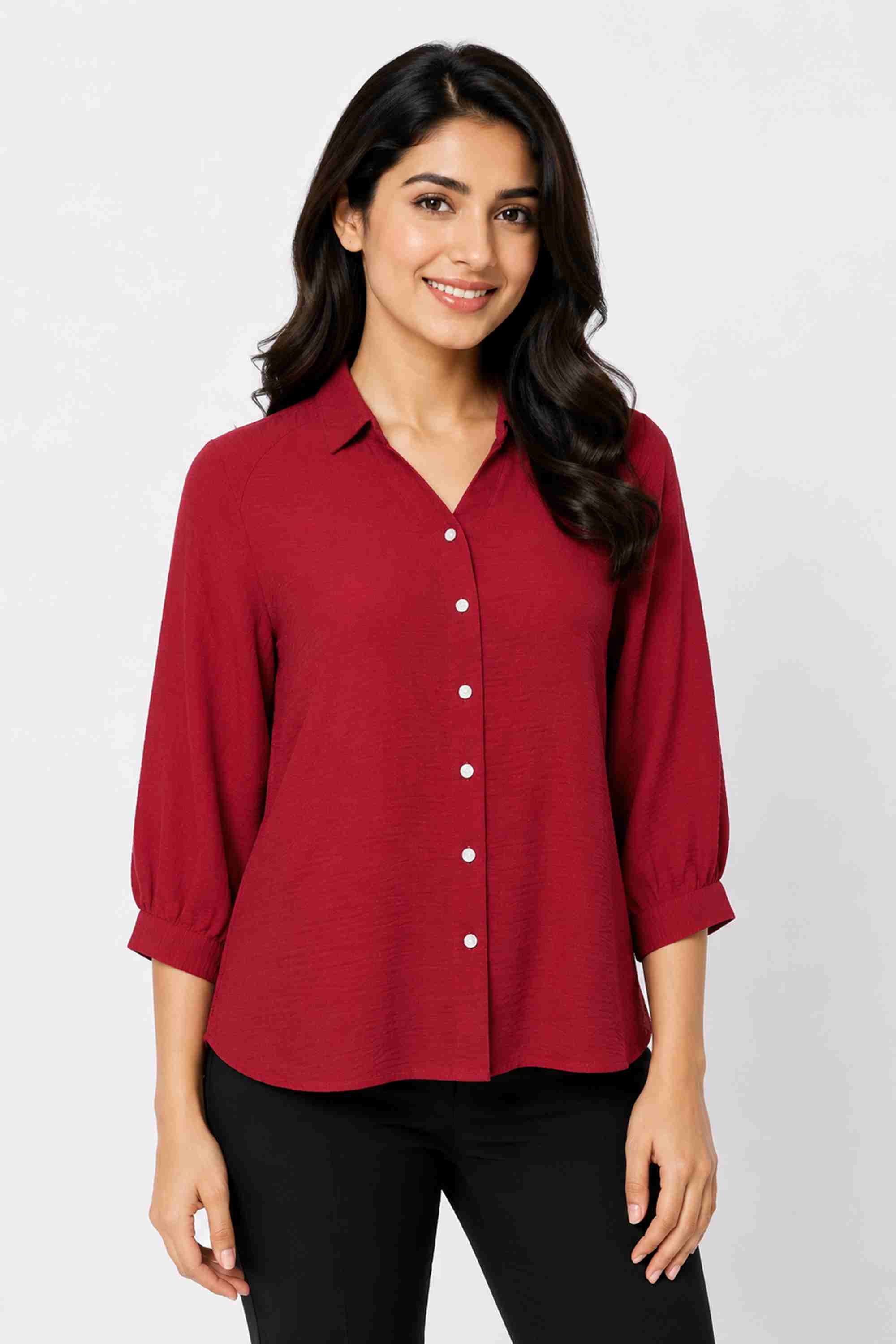 stop Solid V-Neck Polyester Women's Formal Wear Shirt-picture-23