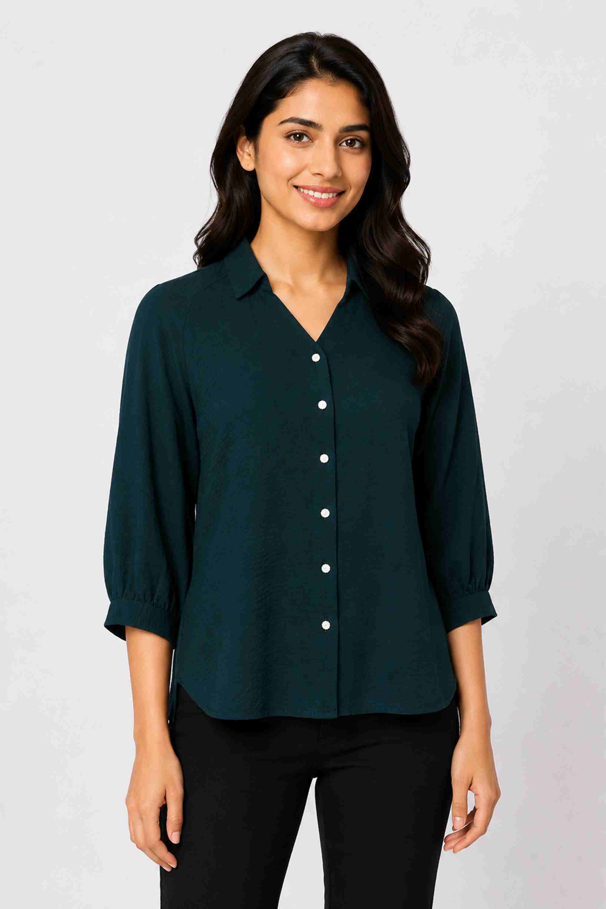 stop Solid V-Neck Polyester Women's Formal Wear Shirt-picture-31