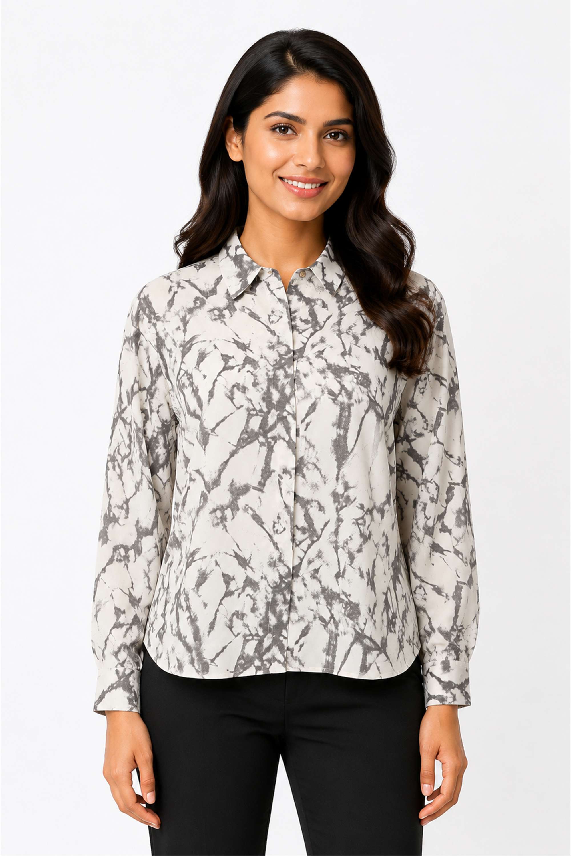 stop Printed Collared Satin Women's Formal Wear Shirt-picture-21