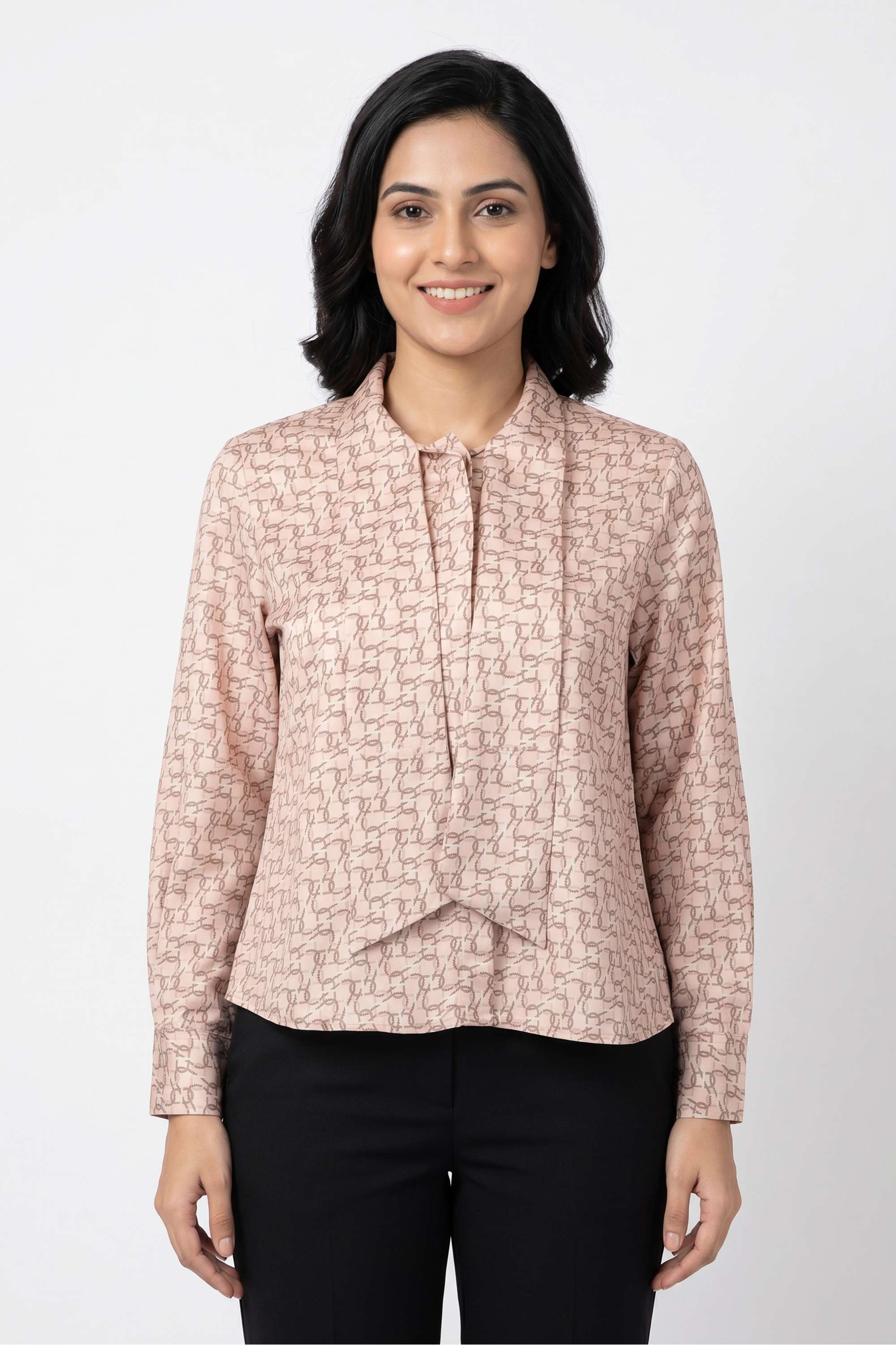 stop Printed Tie Up Neck Polyester Women's Formal Wear Shirt-picture-19