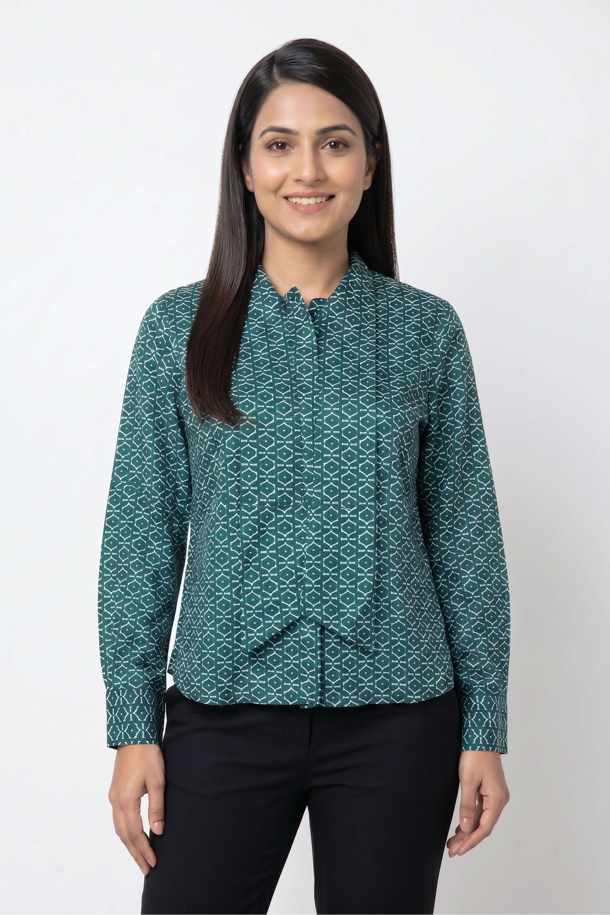 stop Printed Tie Up Neck Polyester Women's Formal Wear Shirt-picture-39
