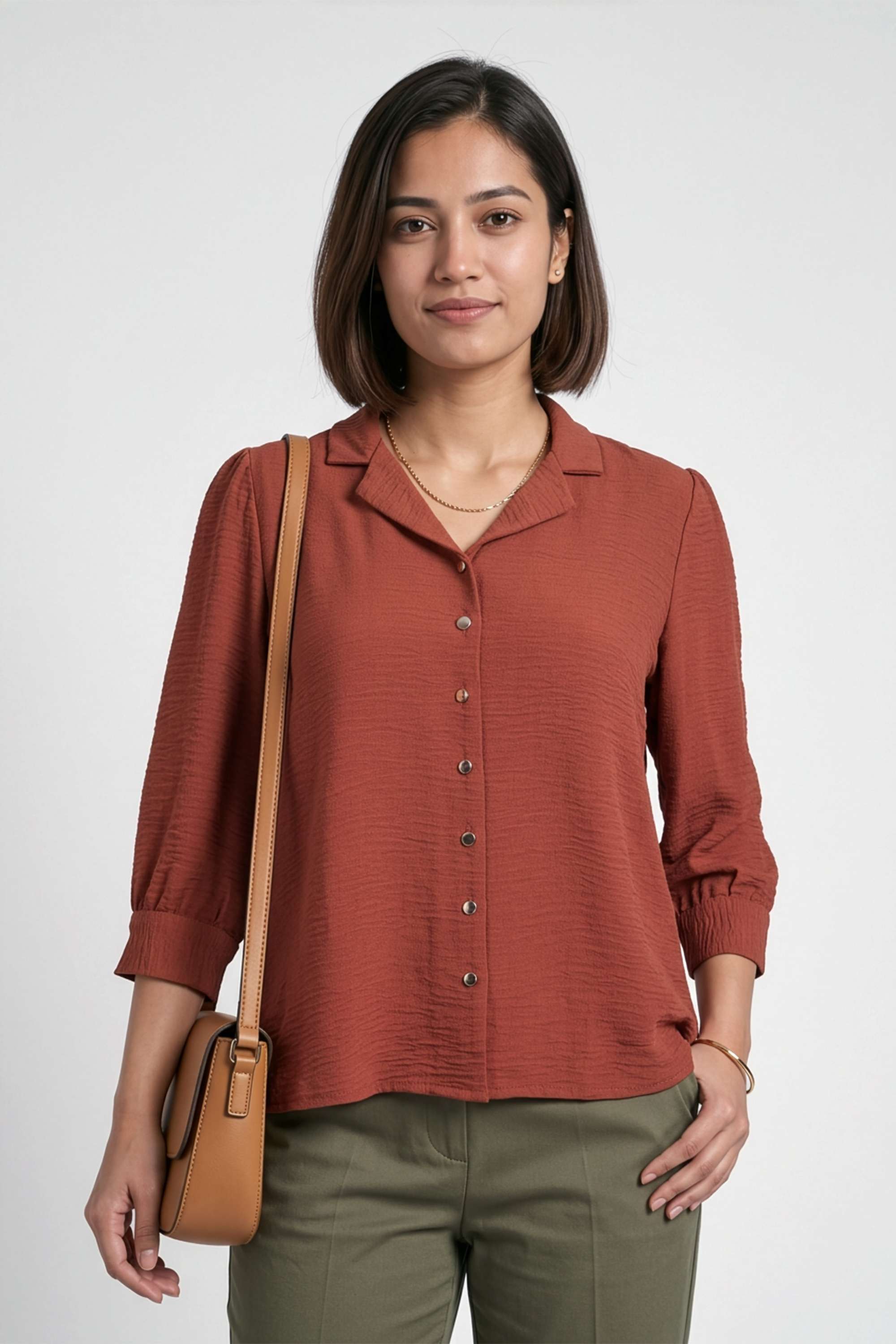 stop Solid Polyester V-Neck Women's Top-picture-37