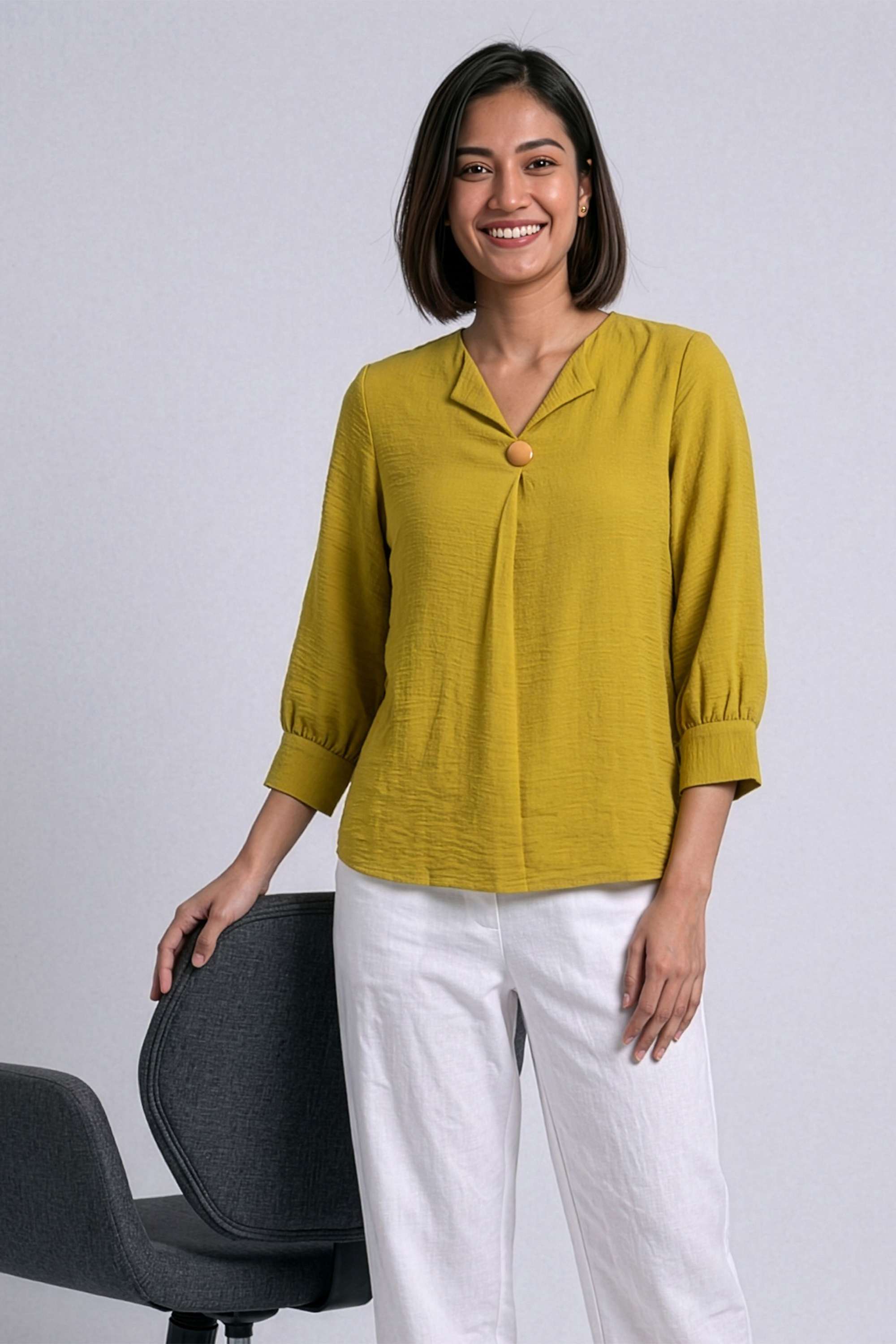 stop Solid Polyester V-Neck Women's Top-picture-37