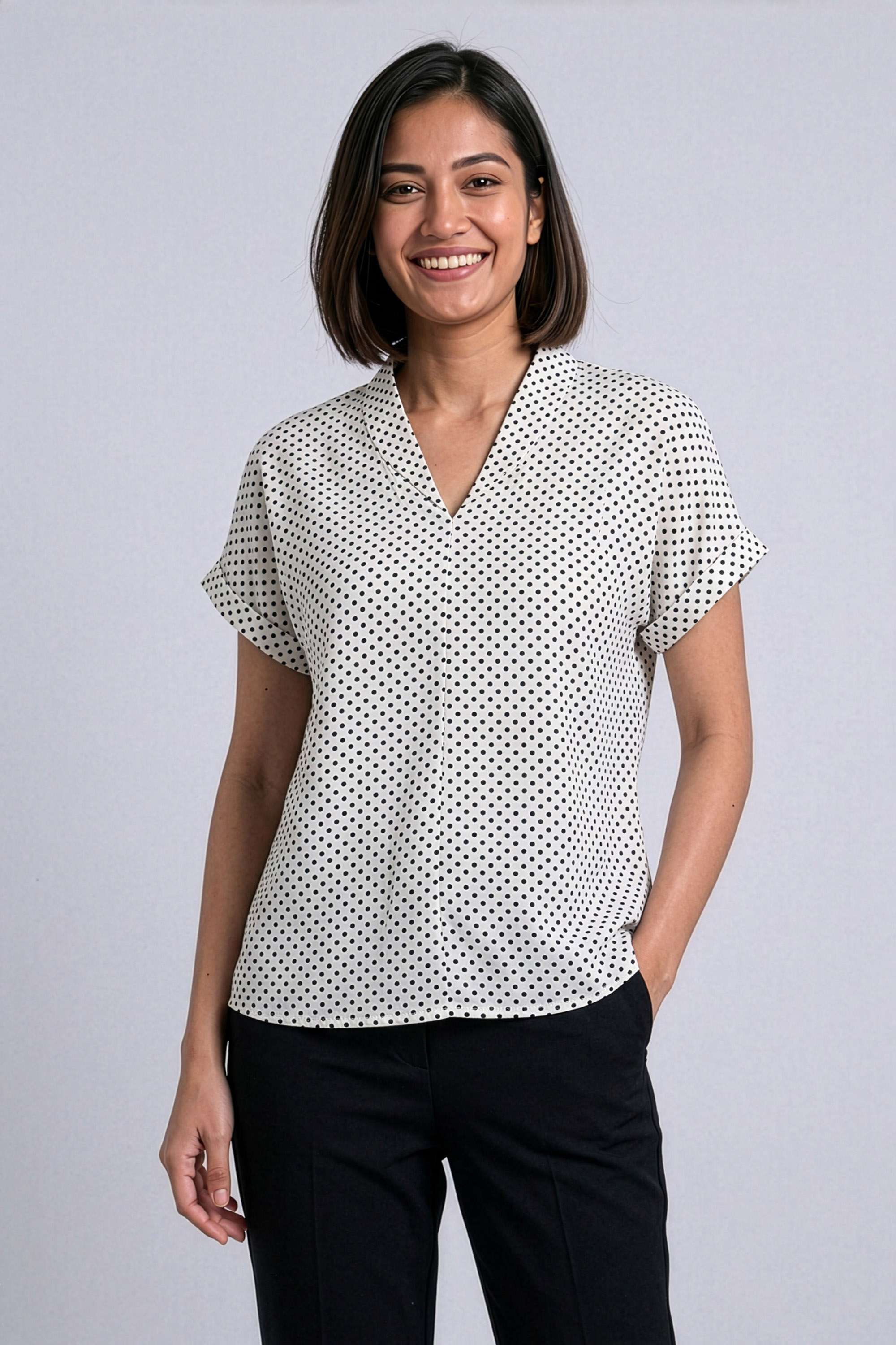 stop Printed Polyester V-Neck Women's Top-picture-14