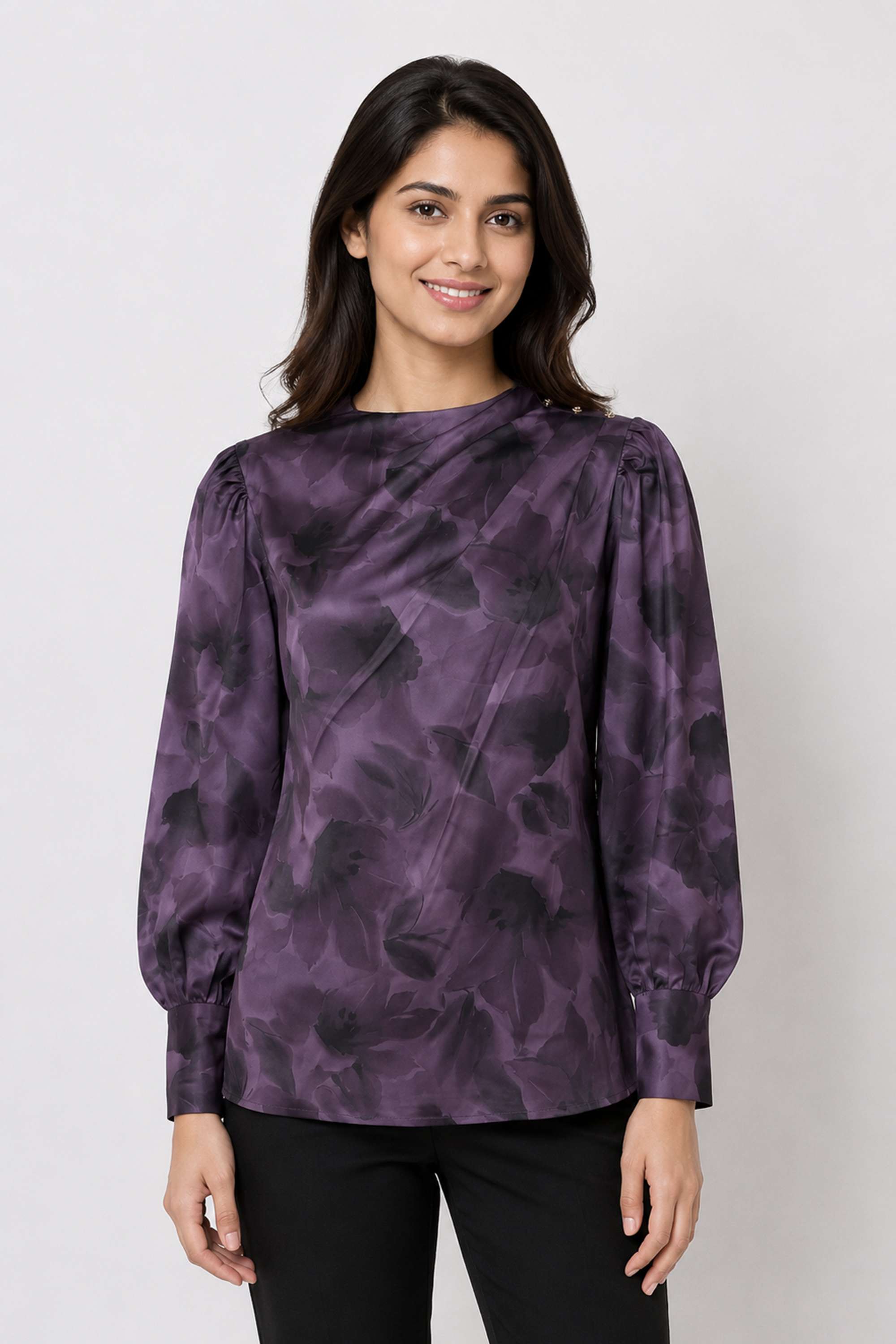 stop Printed Satin Round Neck Women's Tope-picture-18