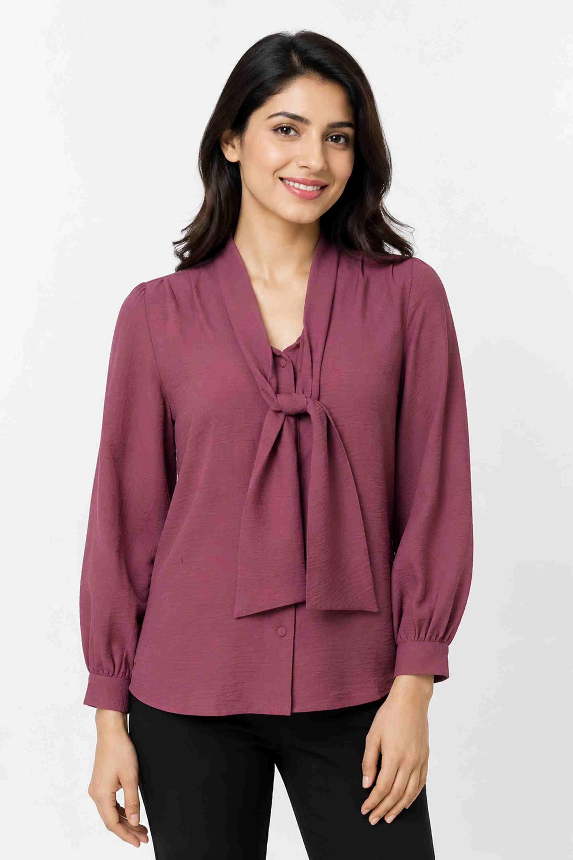 stop Solid Polyester V-Neck Women's Tope-picture-21