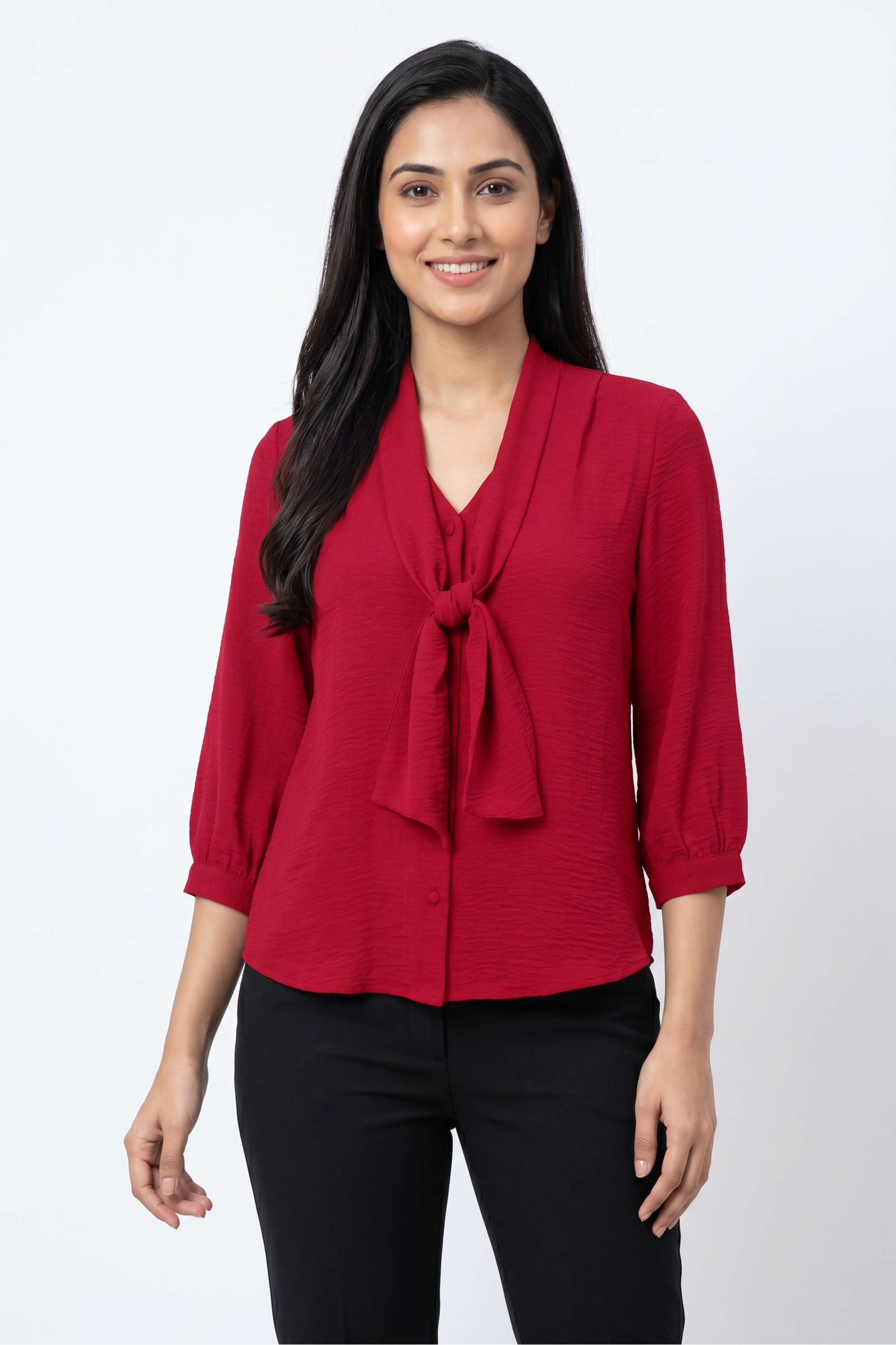 stop Solid Polyester V-Neck Women's Tope-picture-19