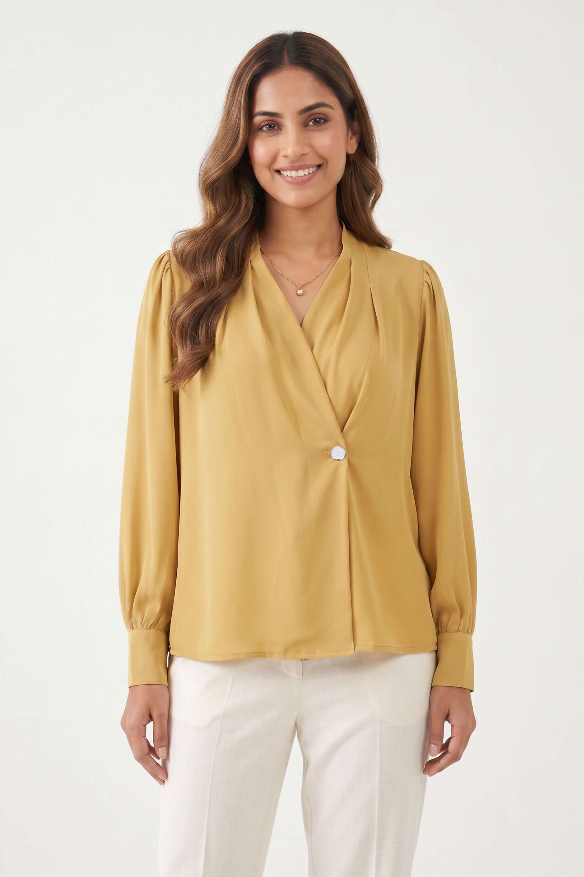 stop Solid Polyester V-Neck Women's Top-picture-29