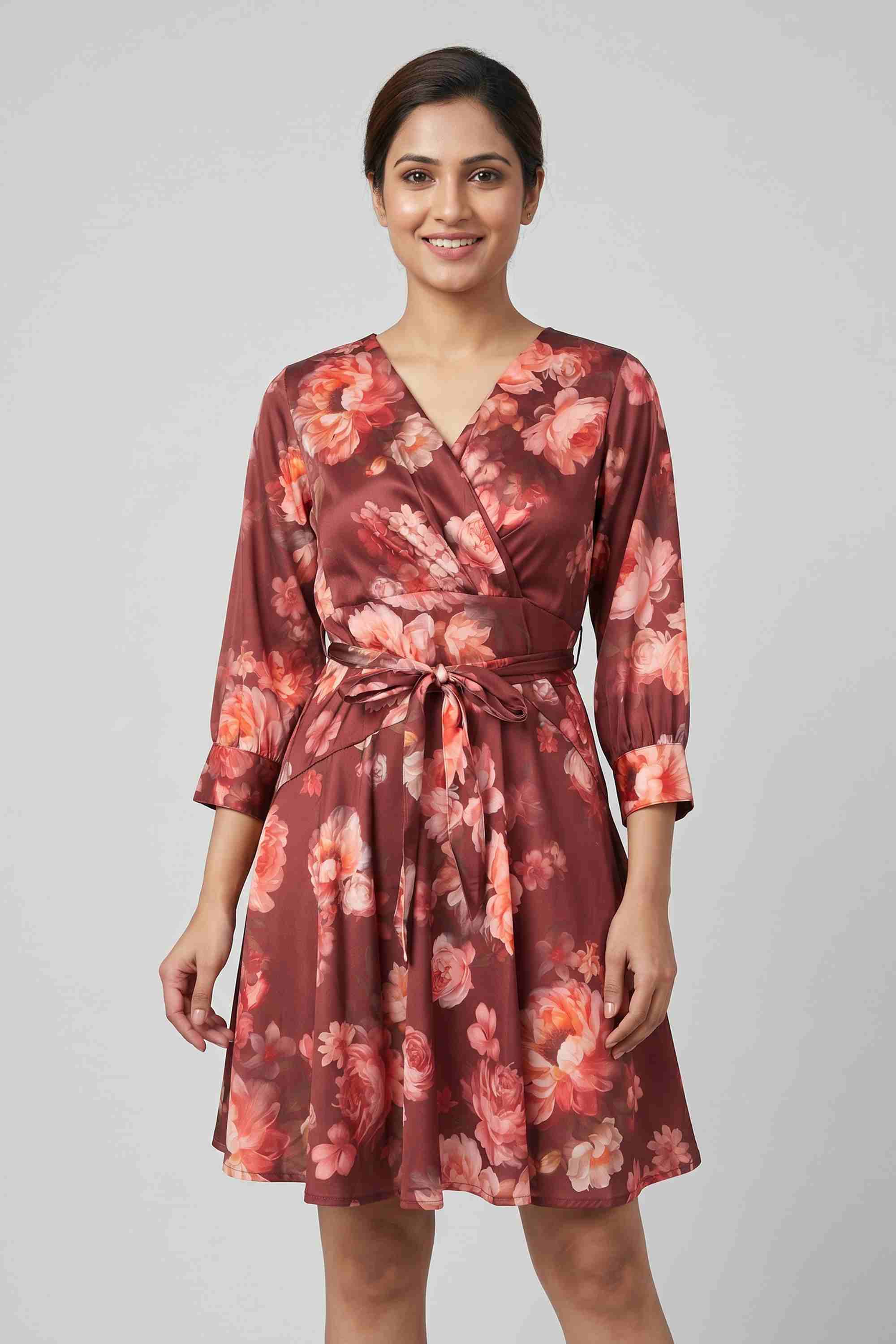 fratini Printed V-Neck Satin Women's Dress-picture-20