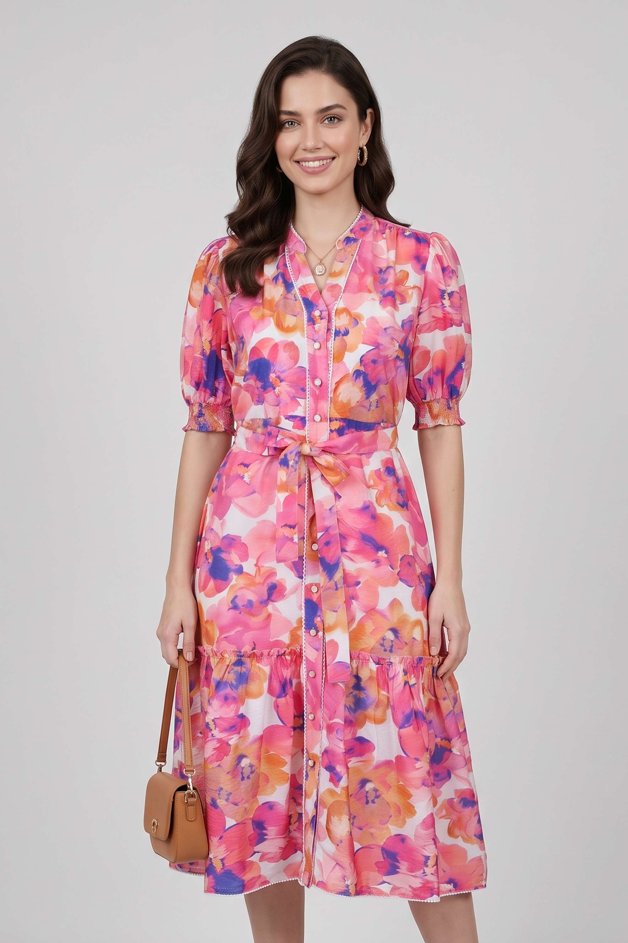 Embroidered Collared Blended Fabric Women's Casual Wear Dress-image-2