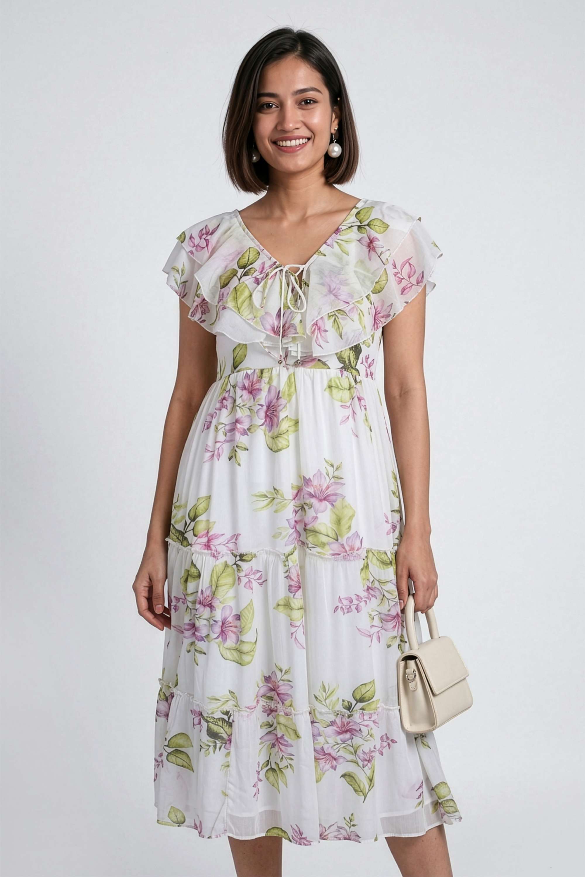 fratini Printed Round Neck Chiffon Women's Dress-picture-11