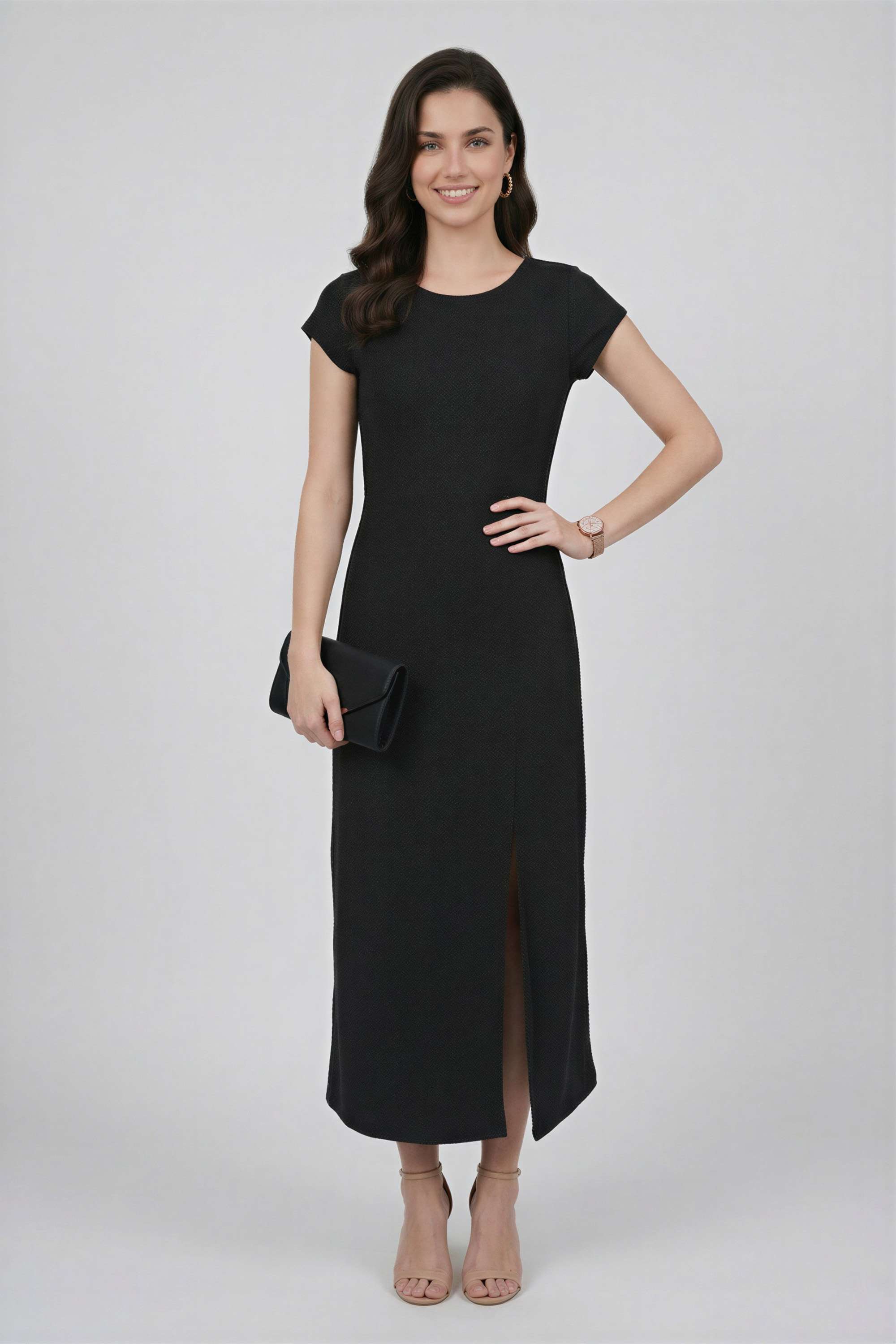 Textured Round Neck Blended Fabric Women's Casual Wear Dress-image-18