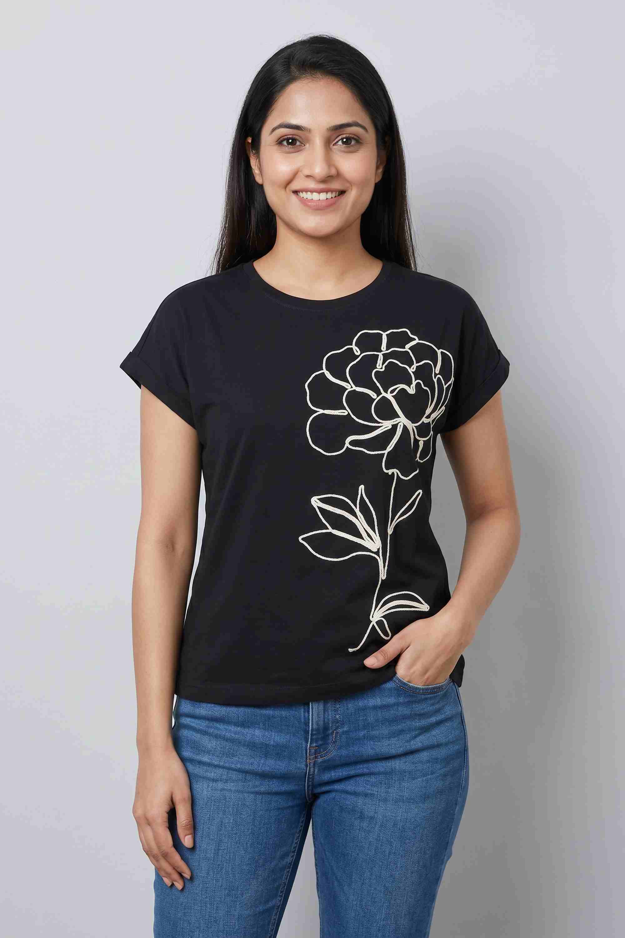fratini Embroidered Cotton Round Neck Women's Top-picture-17