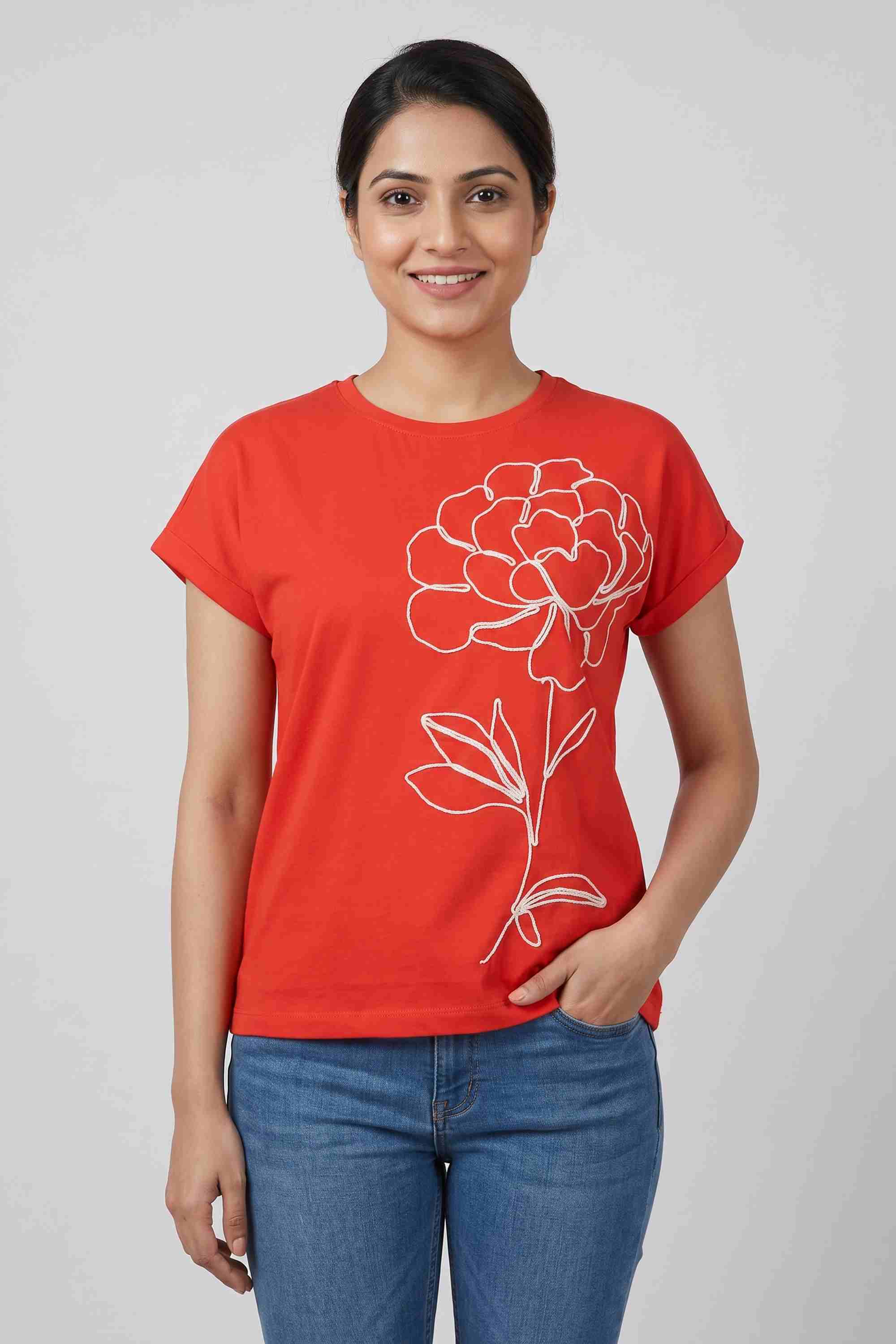 fratini Embroidered Cotton Round Neck Women's Top-picture-28