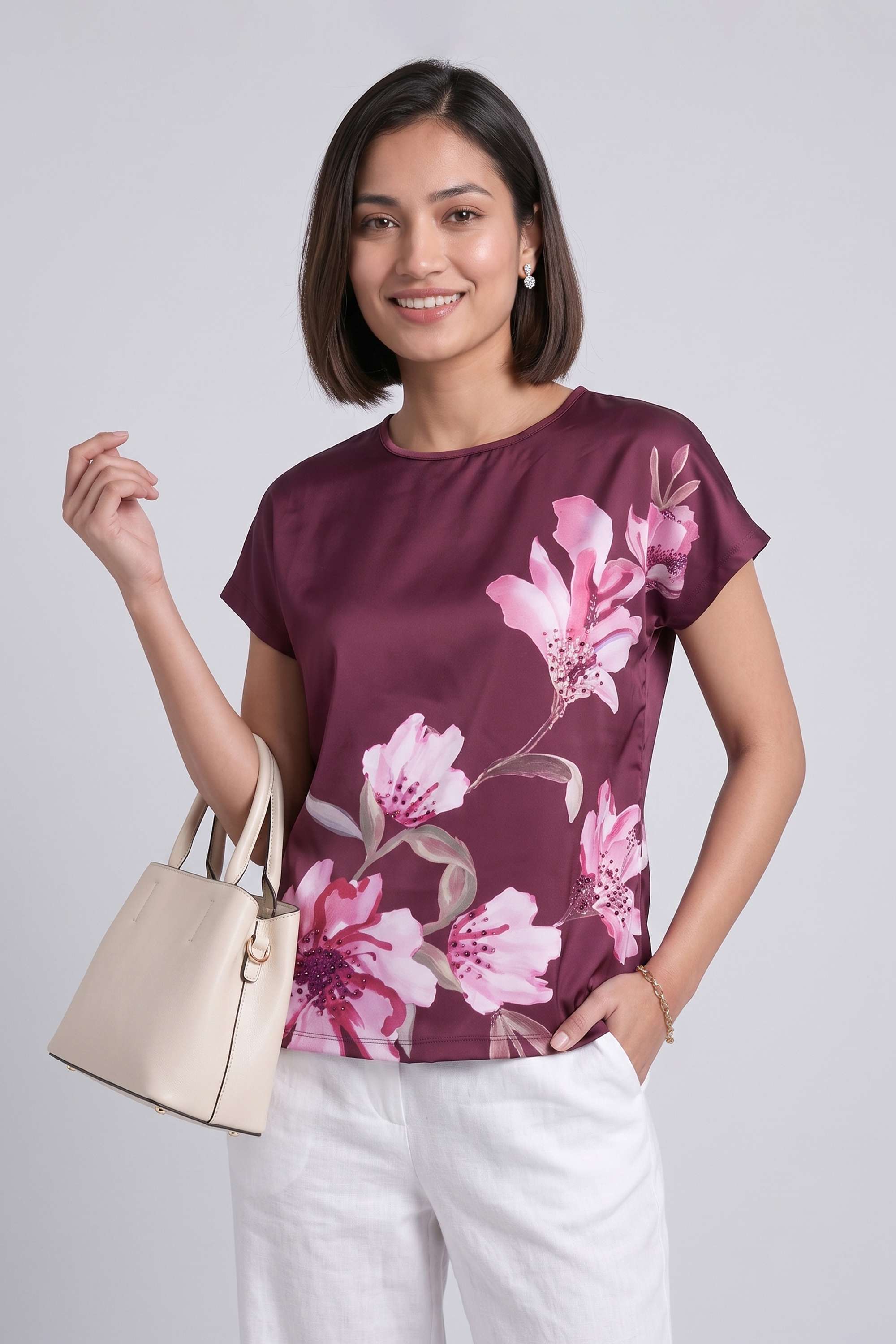 fratini Printed Satin Round Neck Women's Top-picture-26