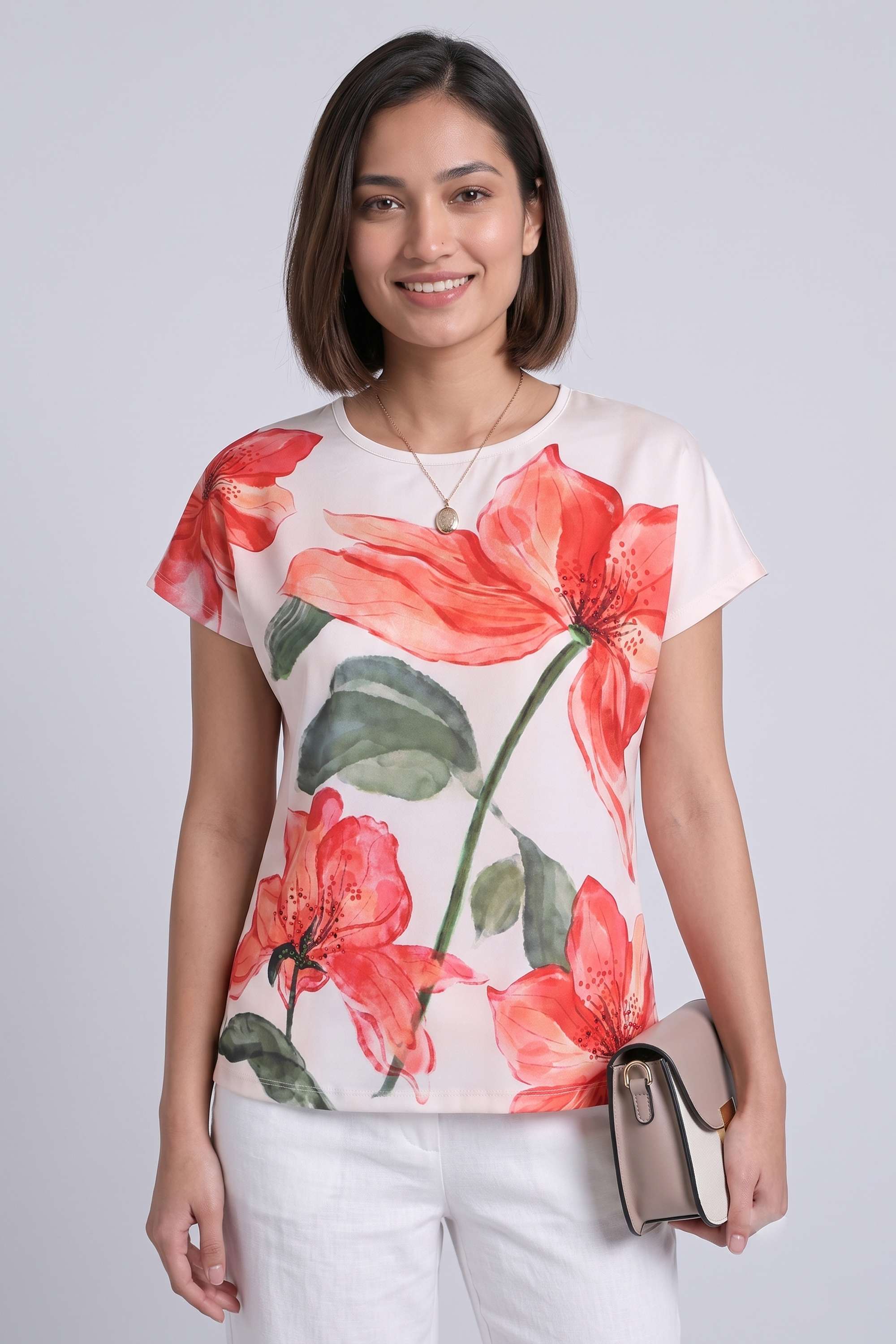 fratini Printed Satin Round Neck Women's Top-picture-27
