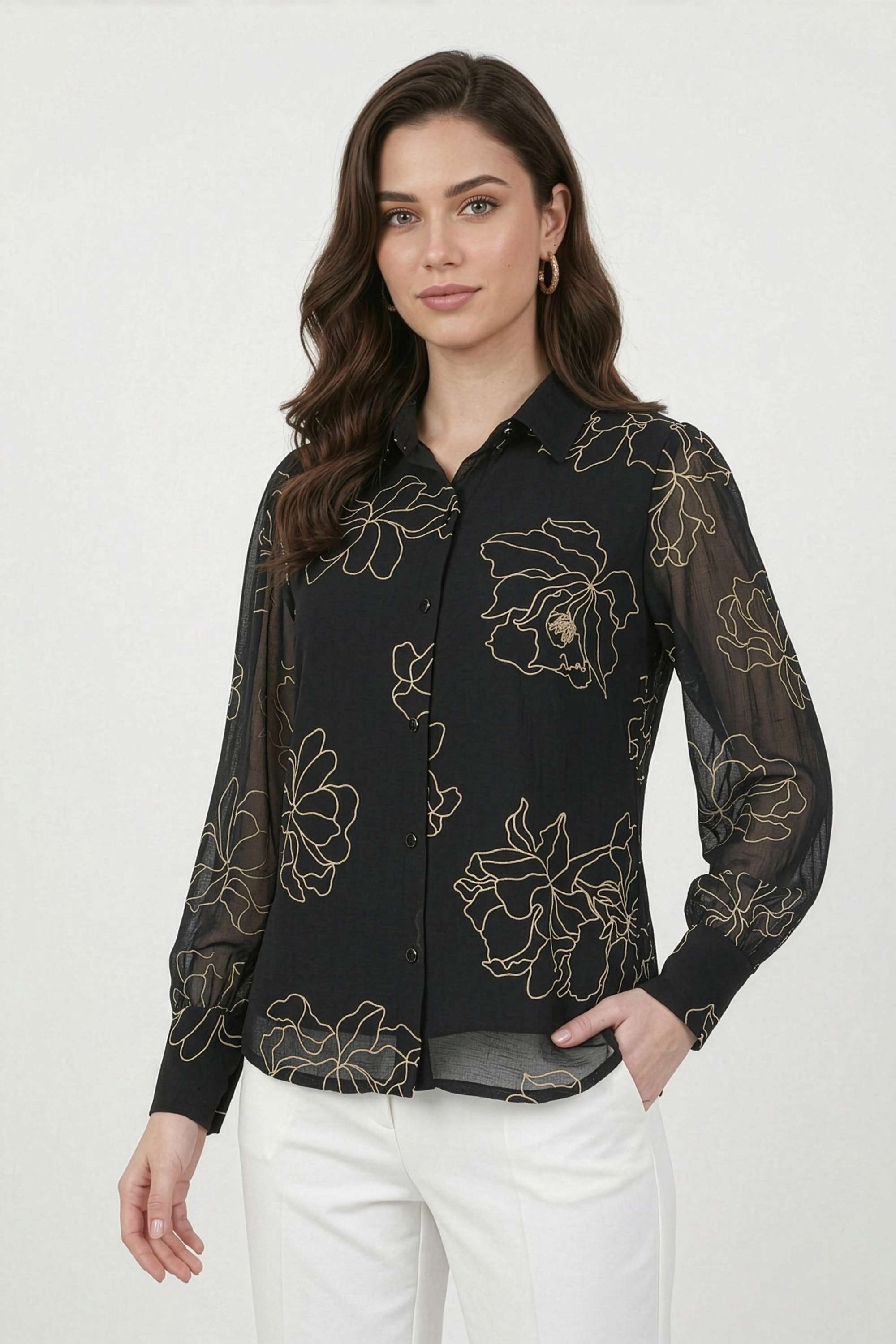 fratini Printed Collared Polyester Women's Casual Wear Shirt-picture-37