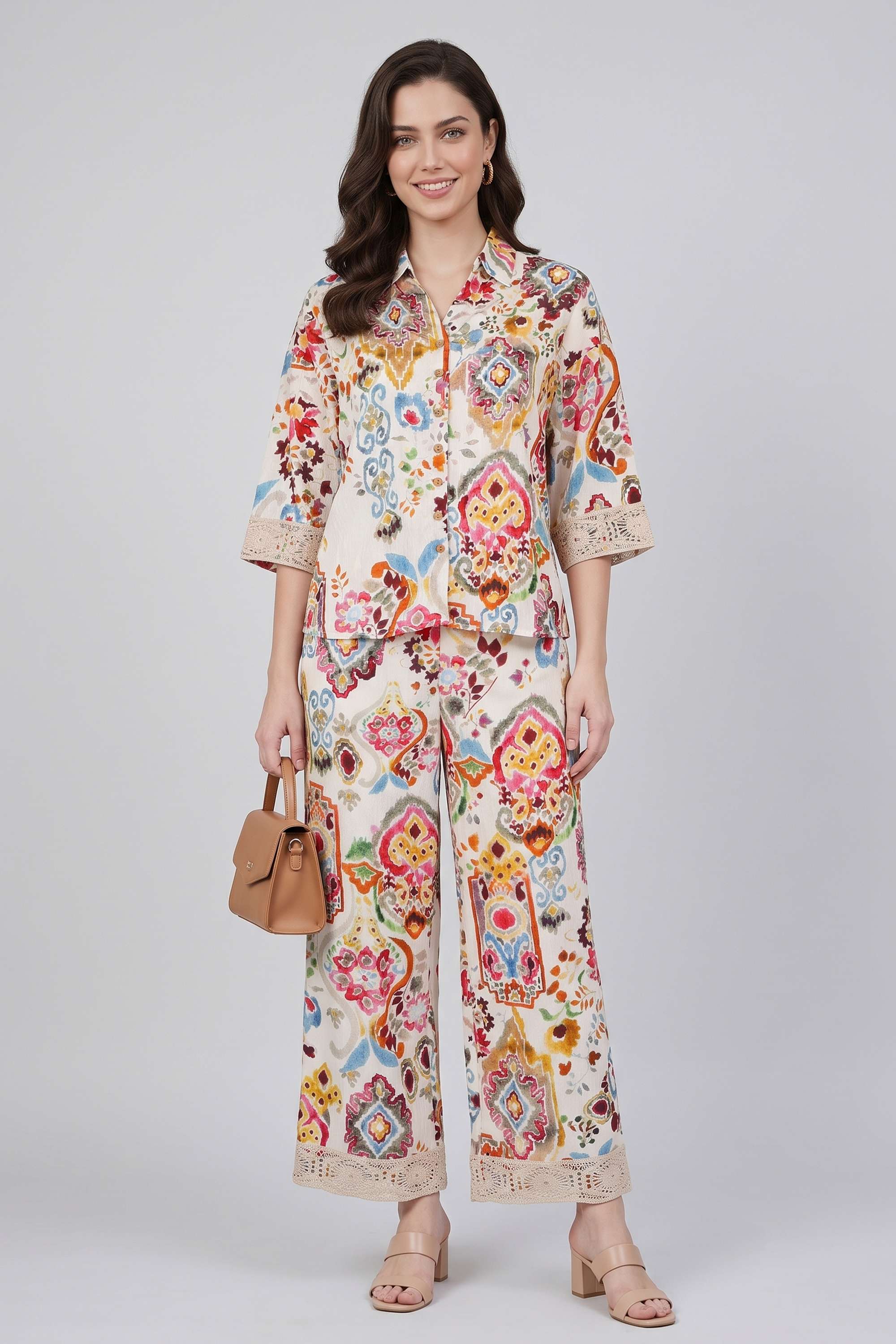 fratini Printed Collared Viscose Women's Co-Ord Set-picture-14