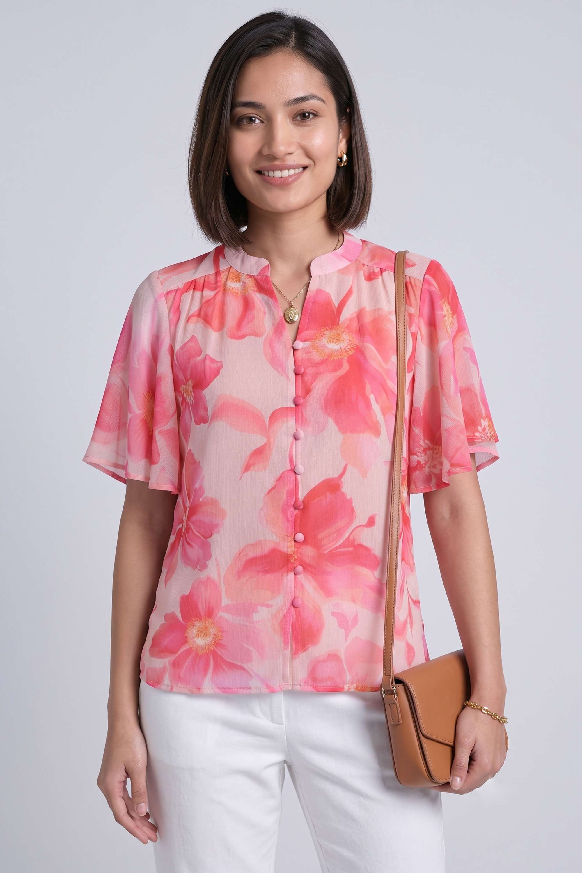 fratini Printed Chiffon V-Neck Women's Top-picture-19