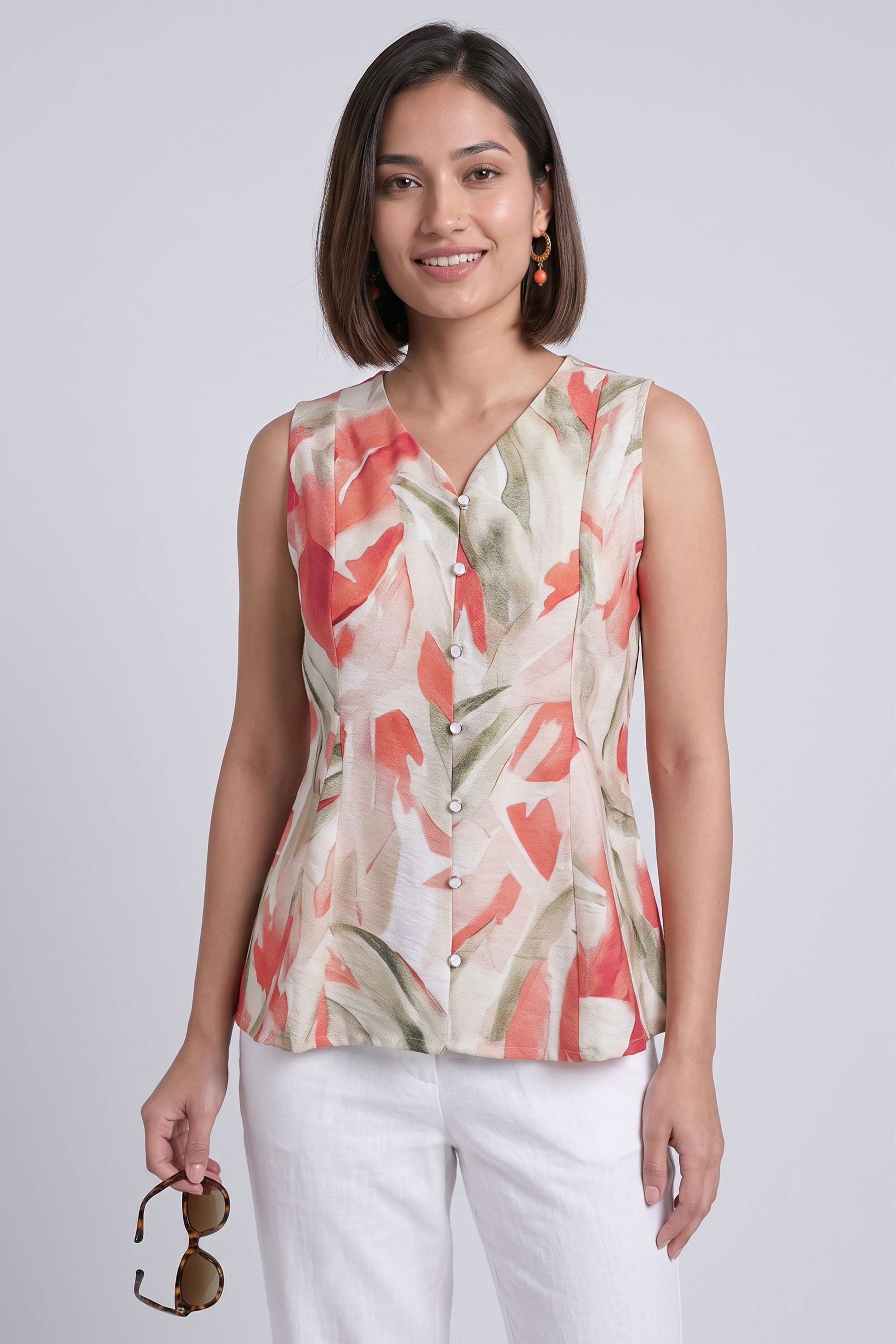 fratini Printed Viscose V-Neck Women's Top-picture-28