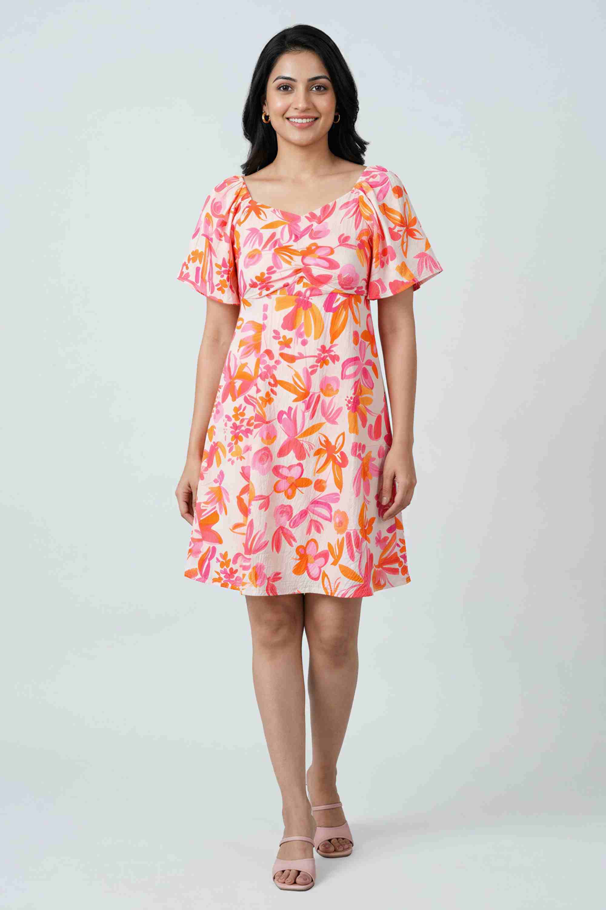 life Printed Round Neck Blended Fabric Women's Dress-picture-13