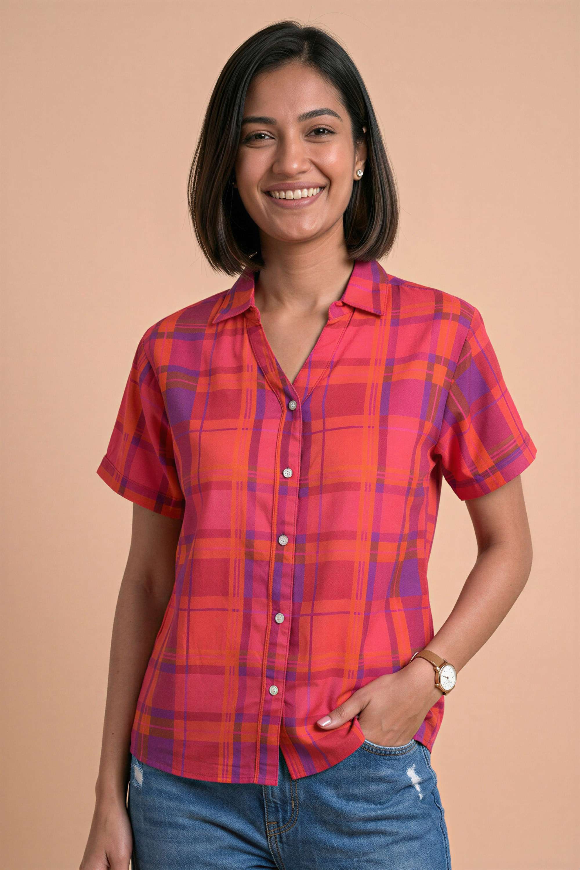 life Checks Collared Rayon Women's Casual Wear Shirt-picture-43