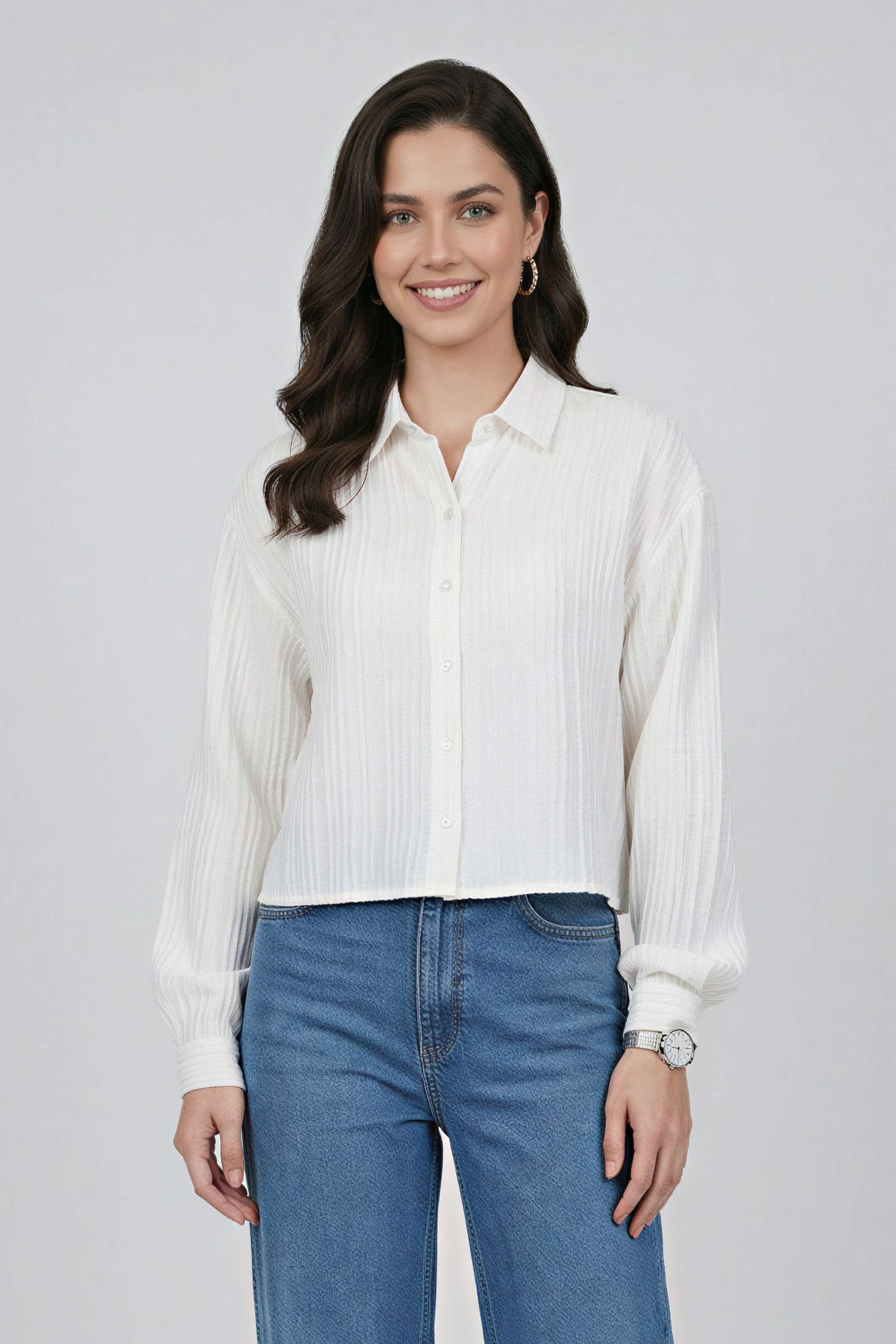 life Solid Collared Blended Fabric Women Casual Wear Shirt-picture-32