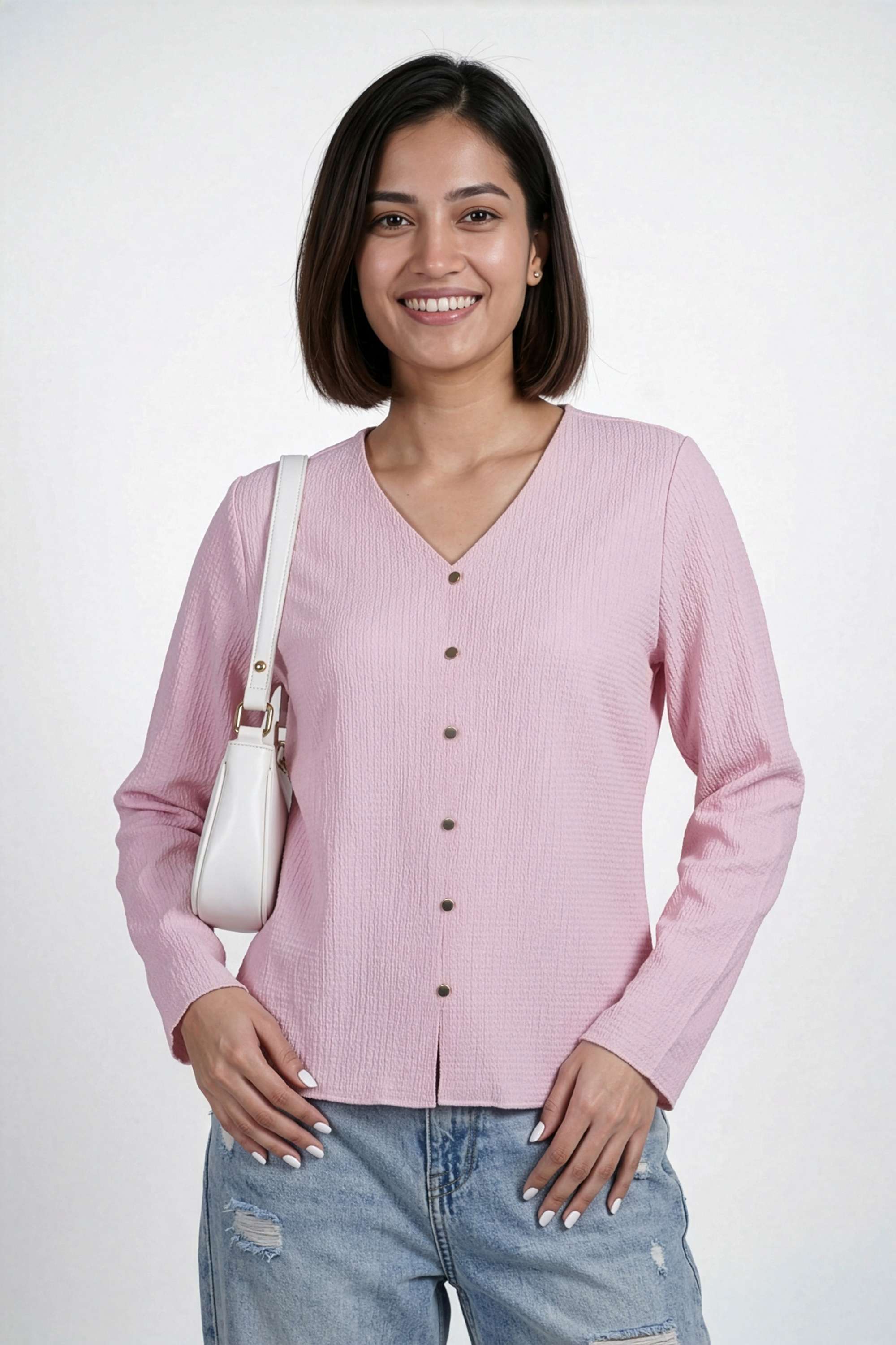 life Solid Polyester V-Neck Women's T-Shirt-picture-17
