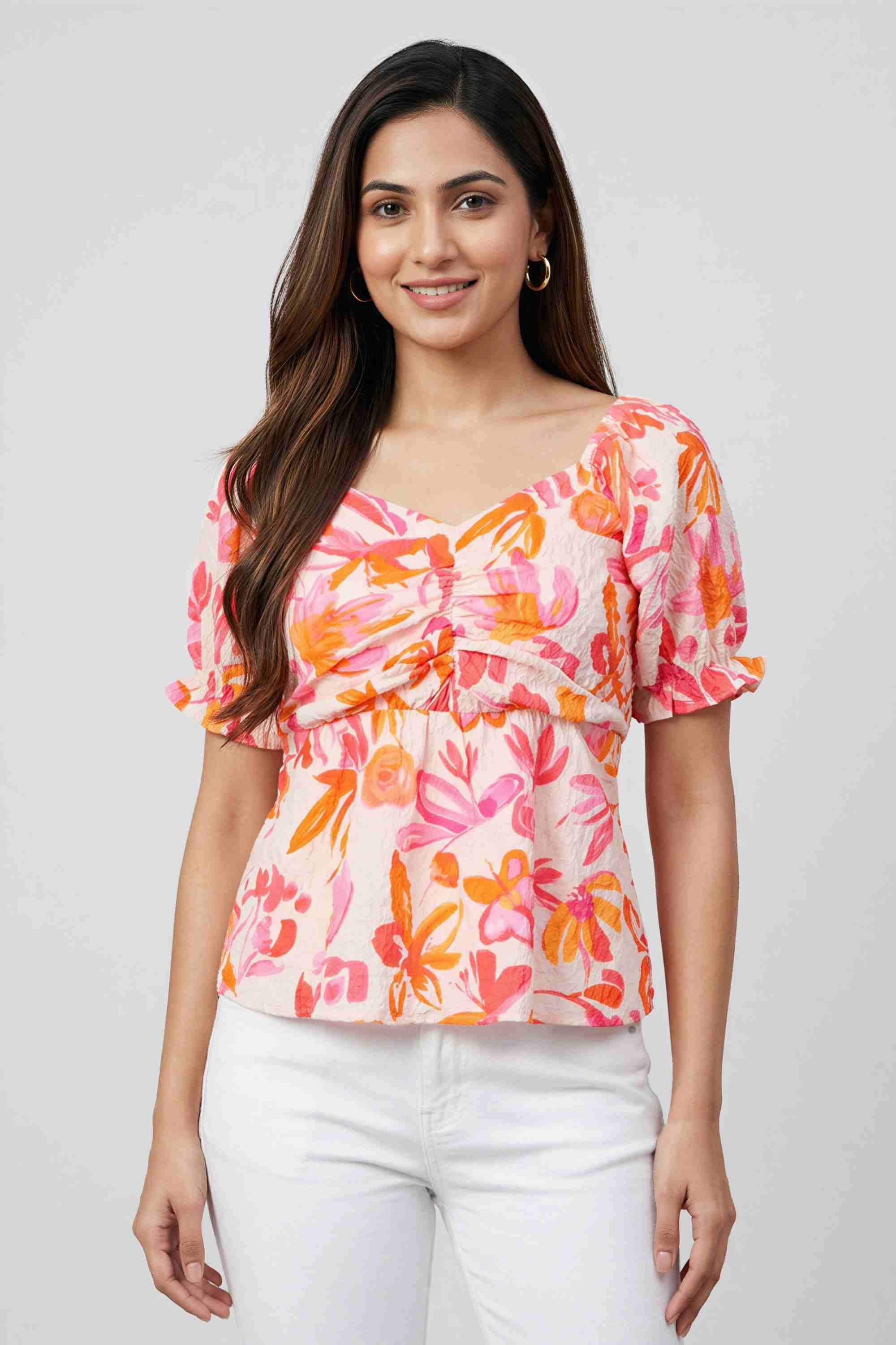 life Printed Polyester V-Neck Women's Top-picture-19