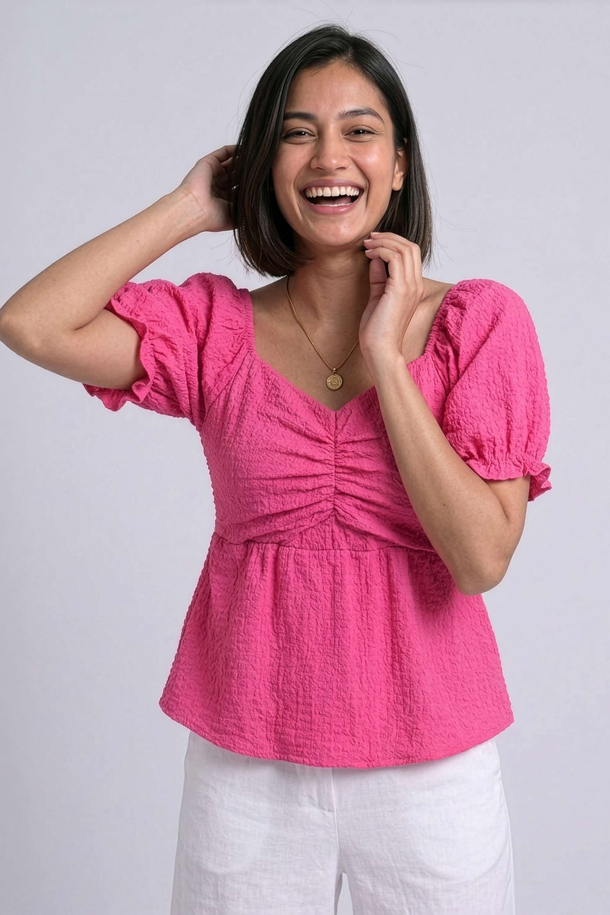 life Solid Polyester V-Neck Women's Top-picture-40