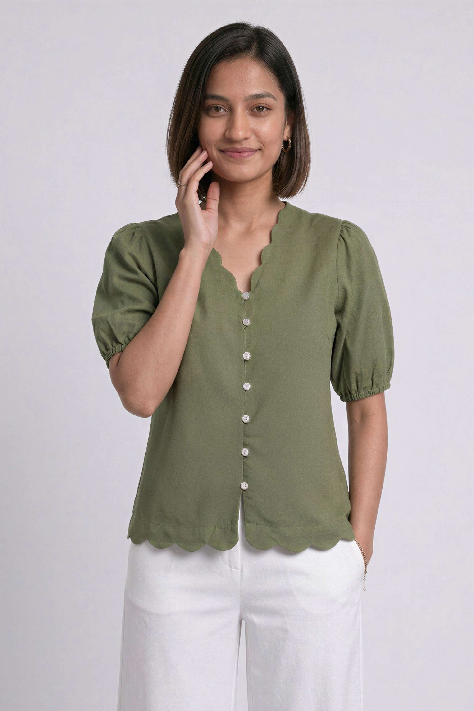 life Solid Cotton V-Neck Women's Top-picture-40