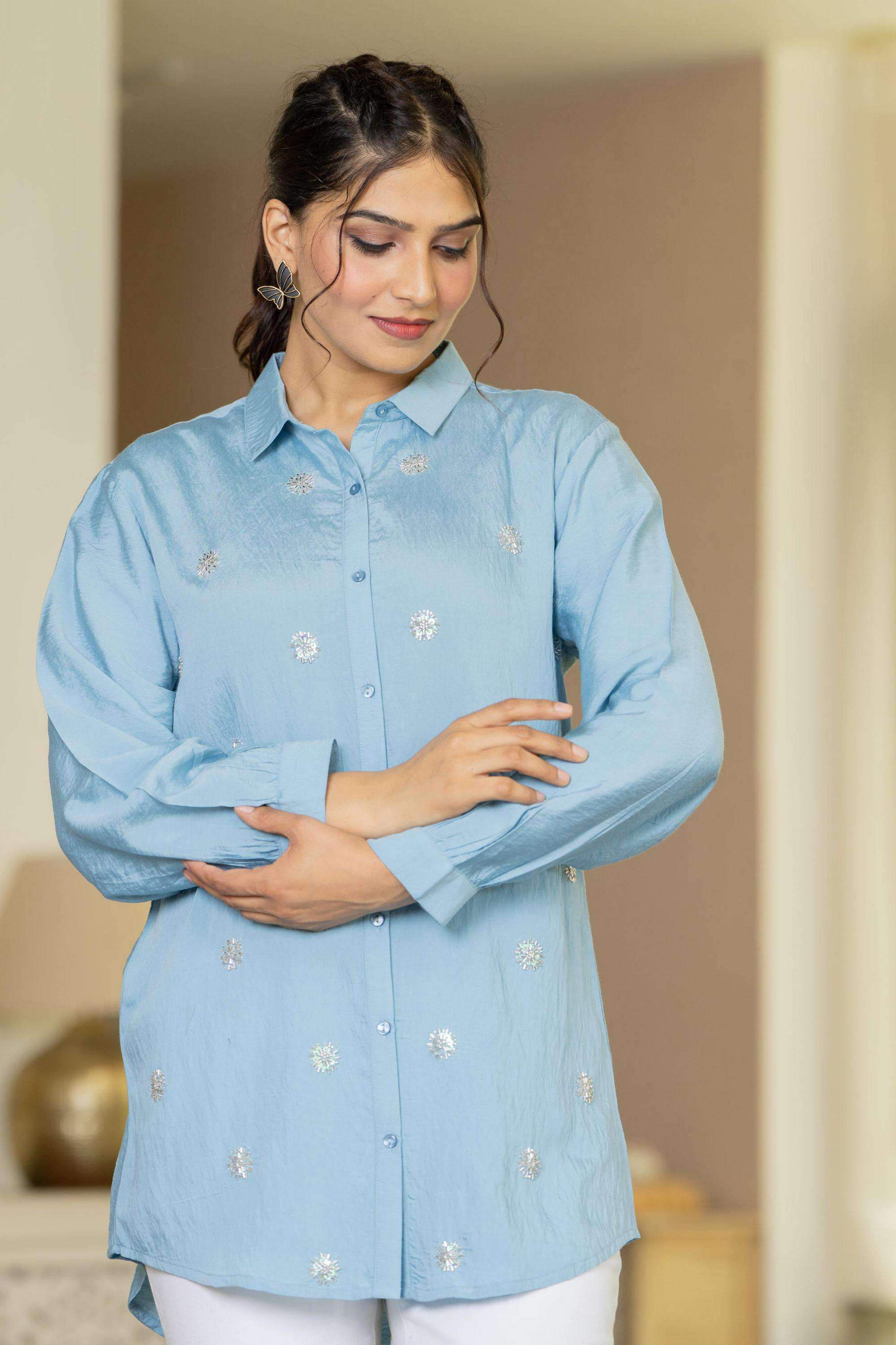 juniper Embellished Viscose Collared Women's Shirt-picture-22