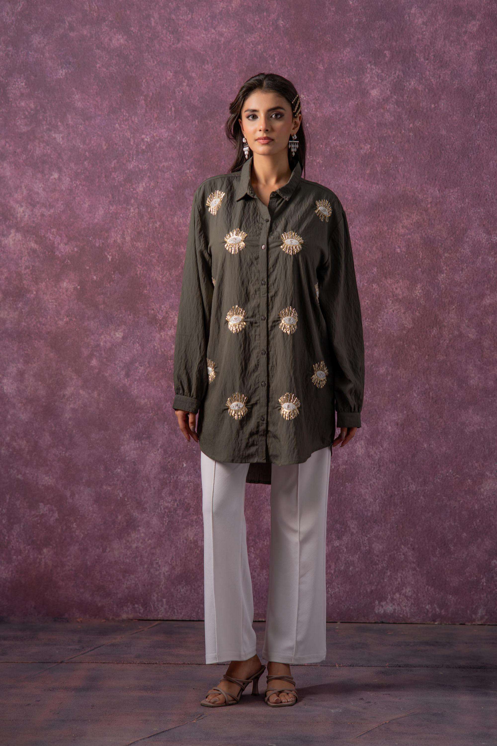 juniper Embellished Viscose Collared Women's Shirt-picture-32