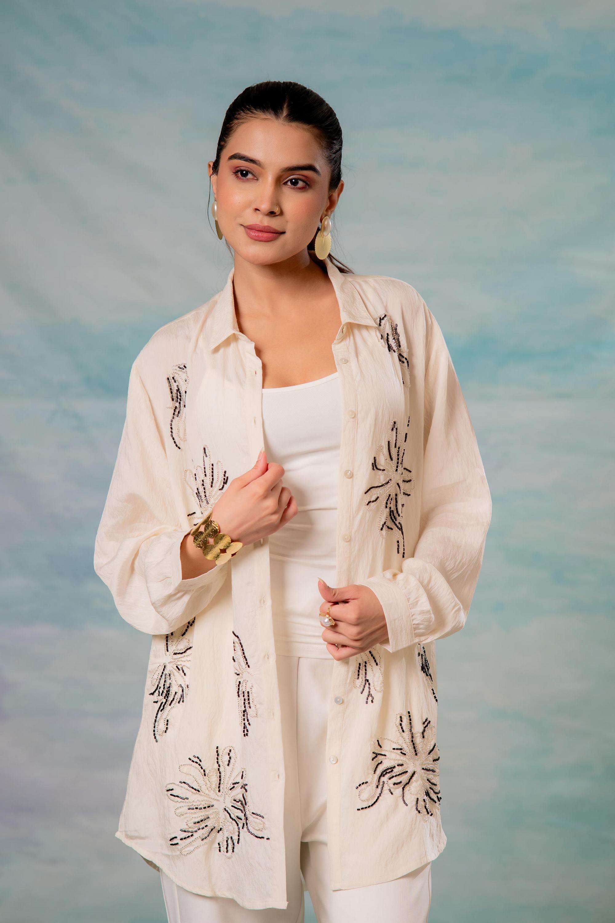 juniper Embellished Viscose Collared Women's Shirt-picture-13