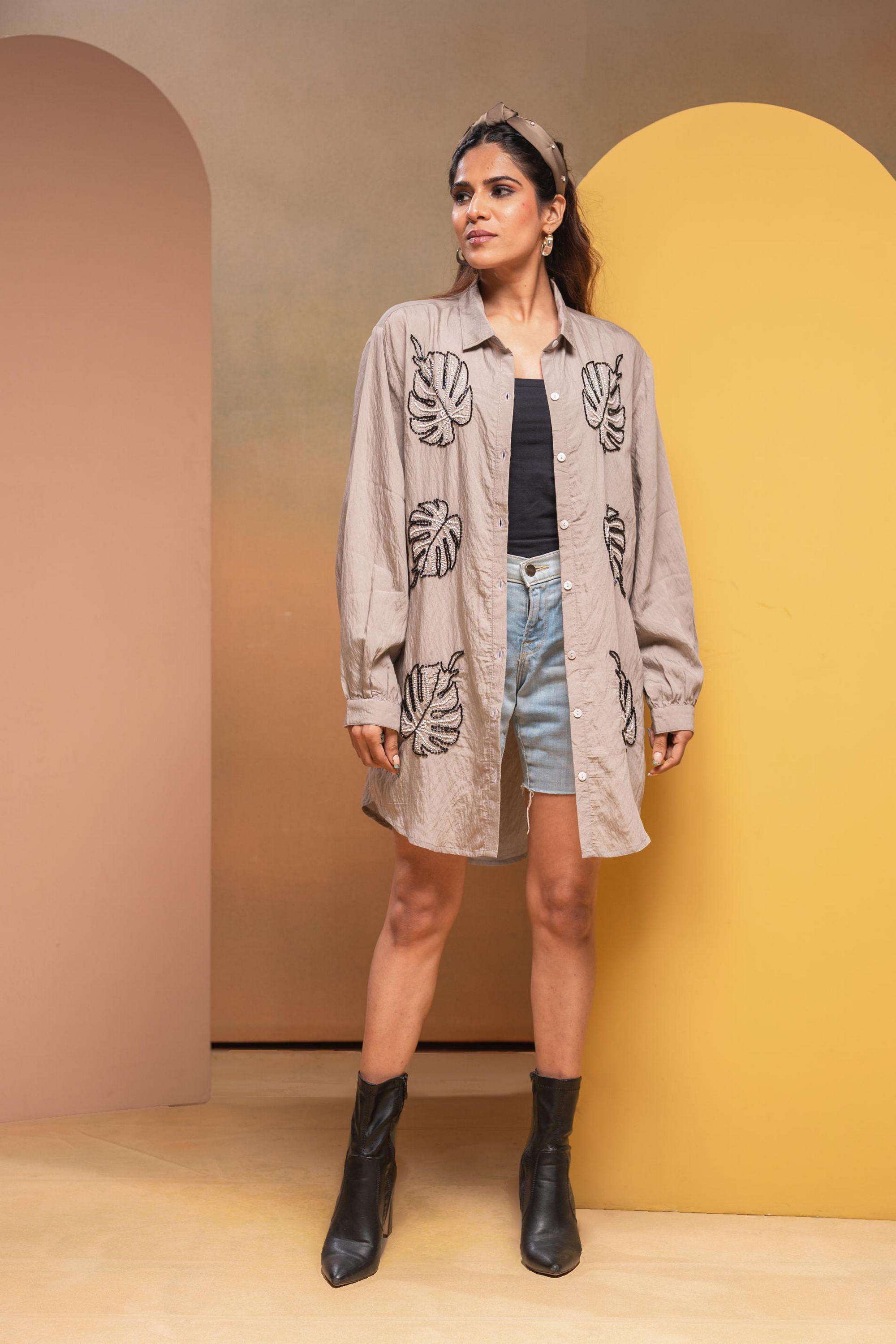 Embellished Viscose Collared Women's Shirt-image-21