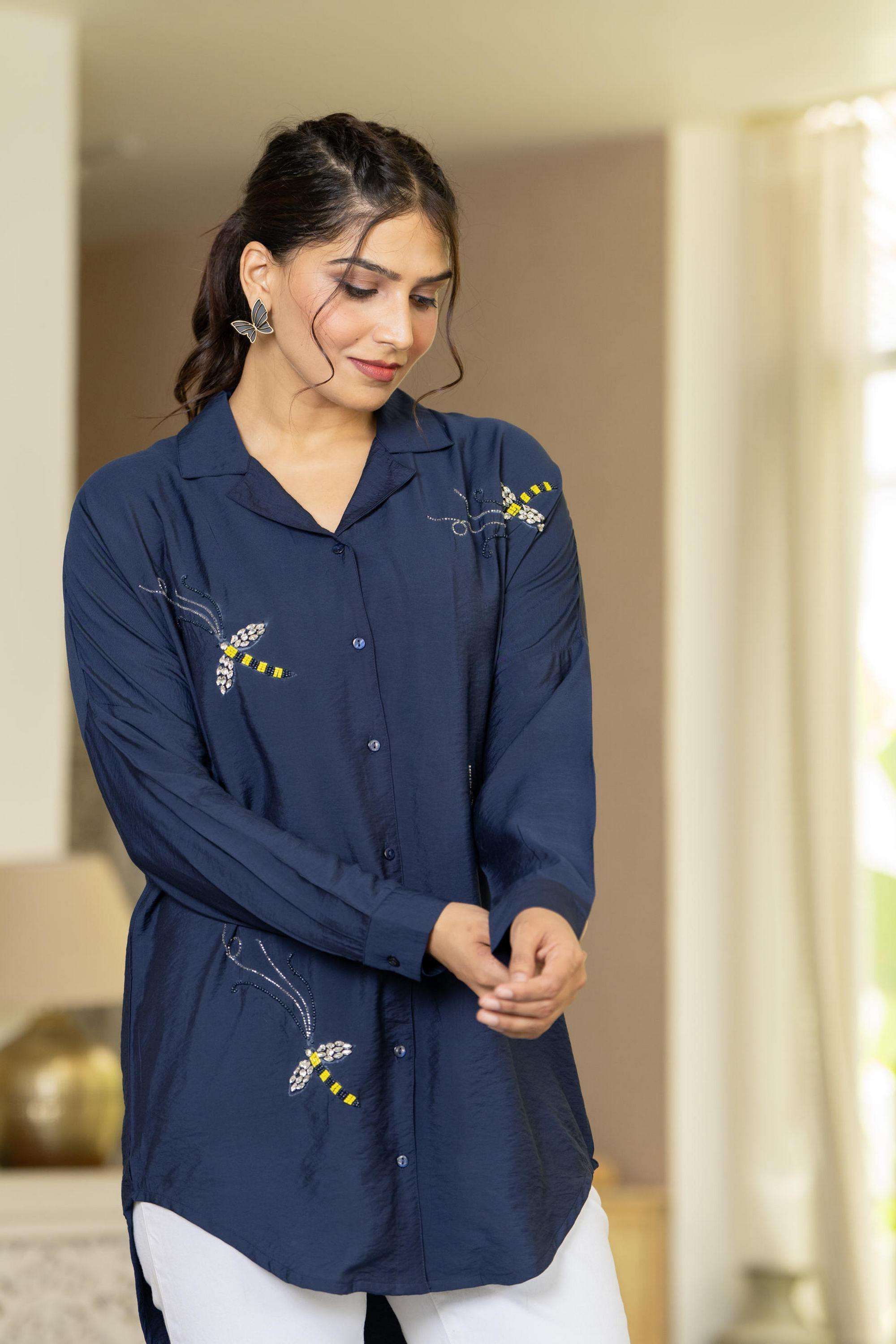 juniper Embellished Viscose Collared Women's Shirt-picture-12