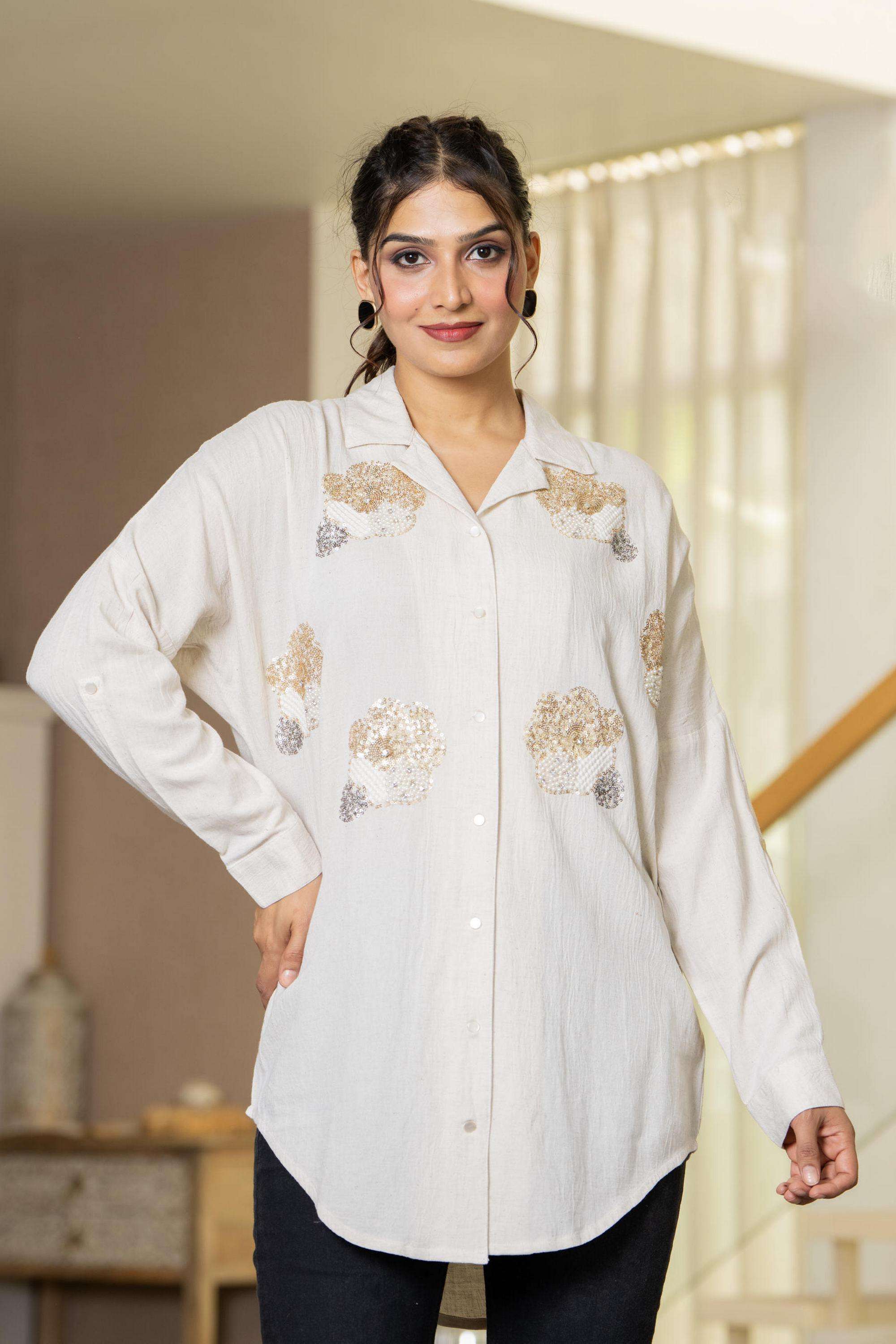 juniper Embellished Viscose Collared Women's Shirt-picture-13