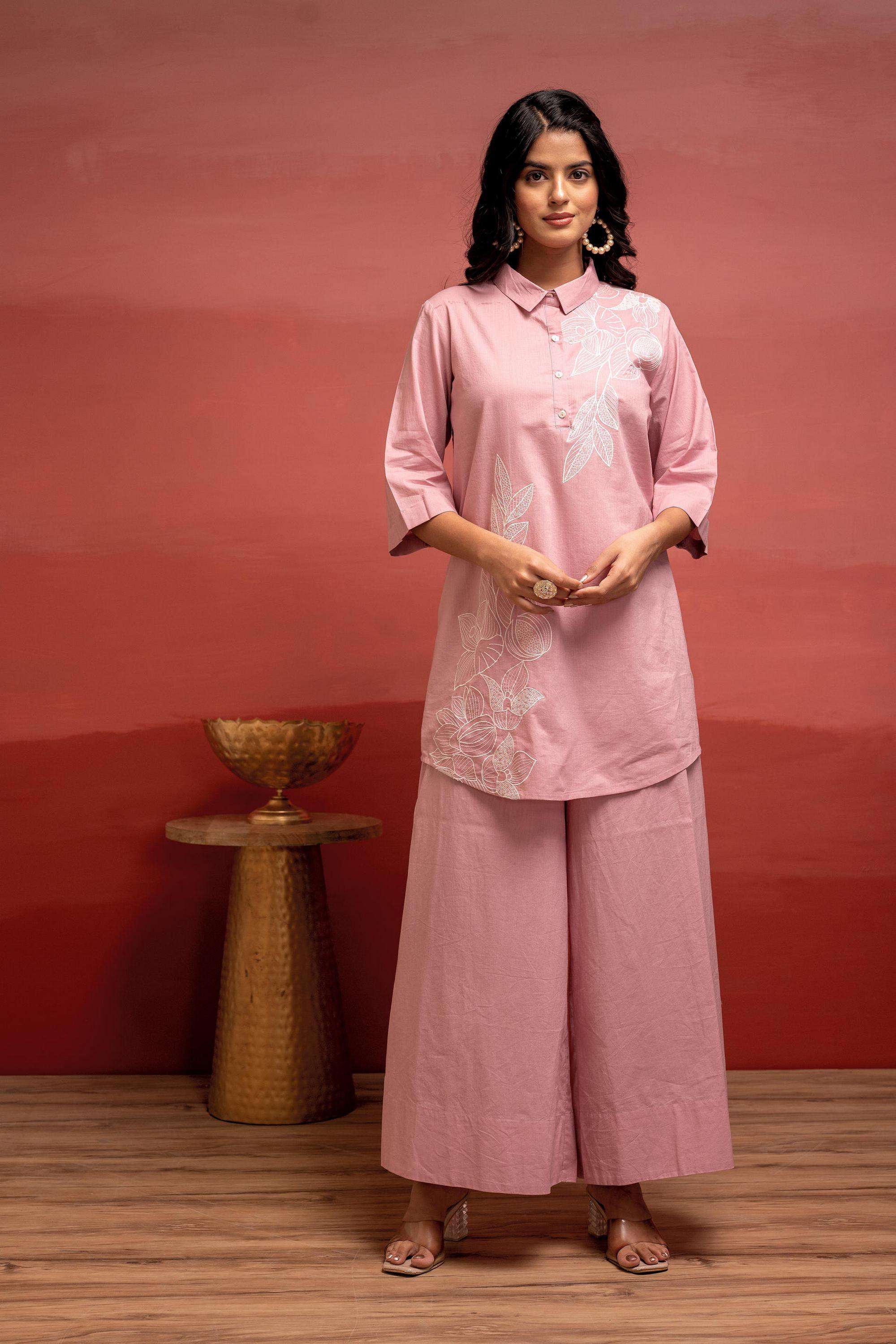 juniper Embroidered Cotton Collared Women's Festive Wear Co-Ord Set-picture-40