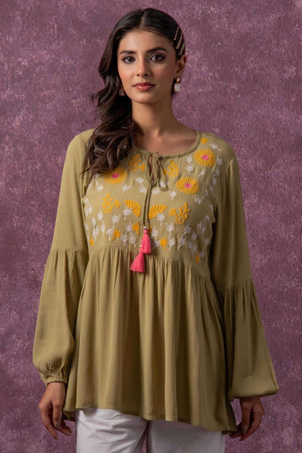 juniper Embroidered Viscose Round Neck Women Tunic-picture-10