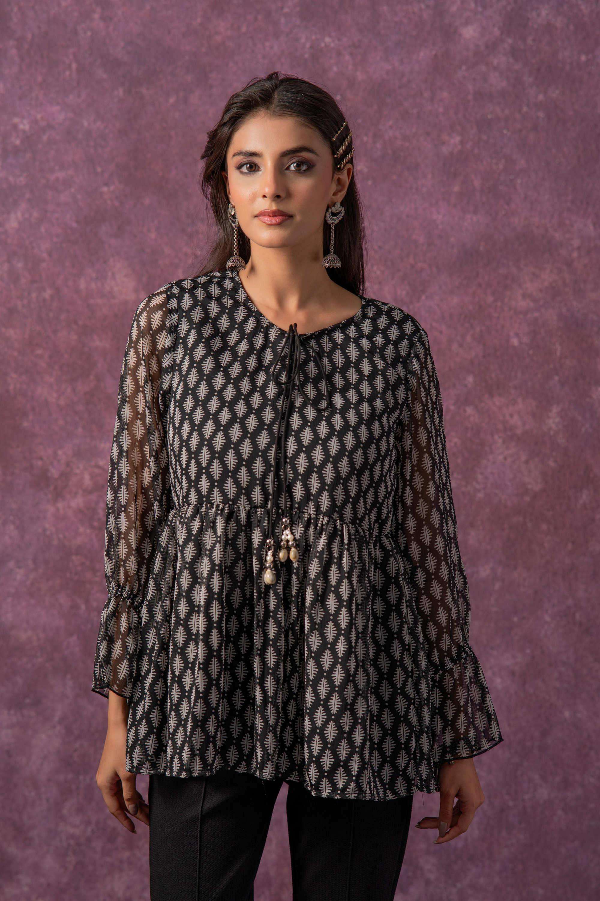 juniper Printed Blended Fabric Round Neck Women Tunic-picture-13