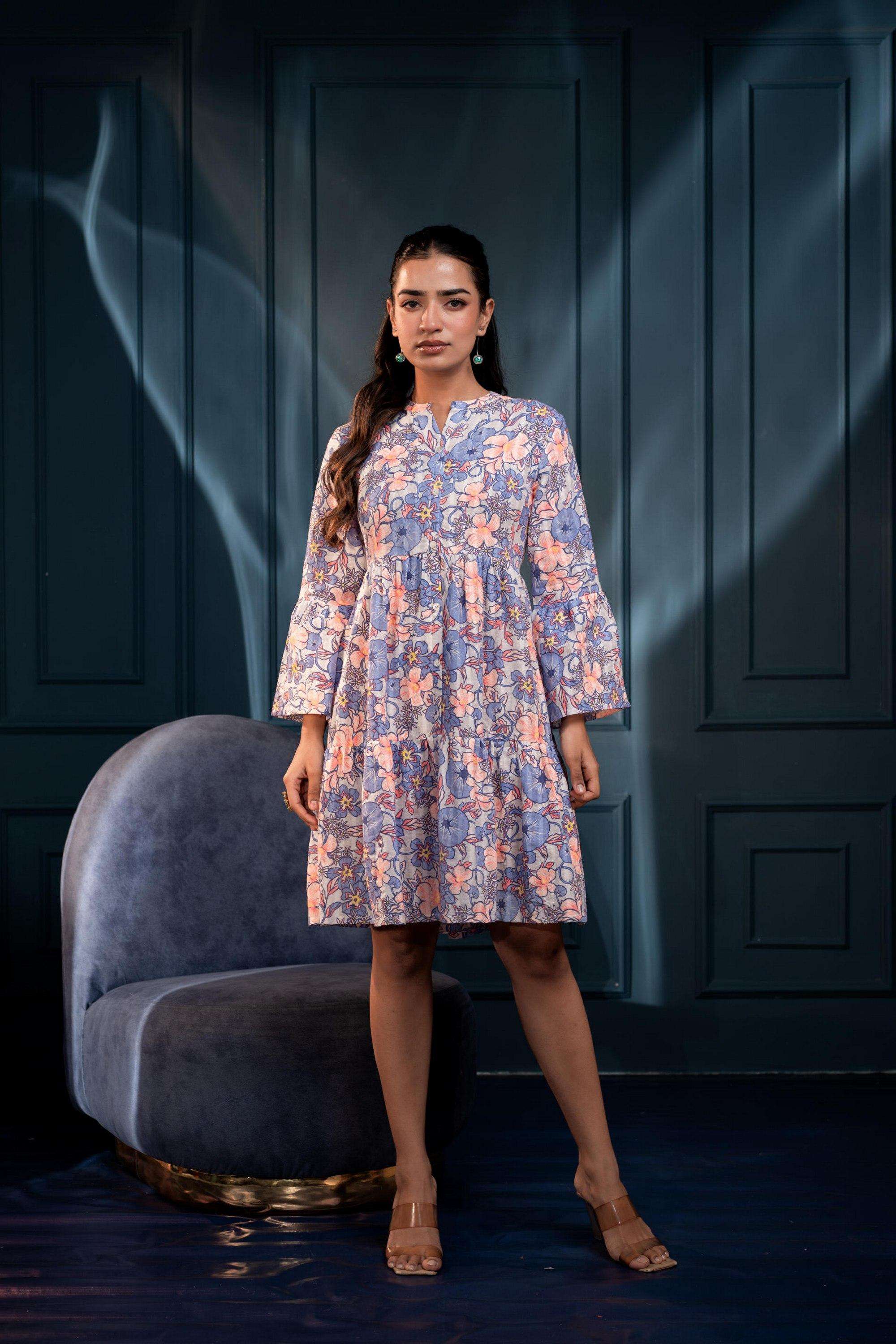Floral Collared Cotton Women Dress-image-14